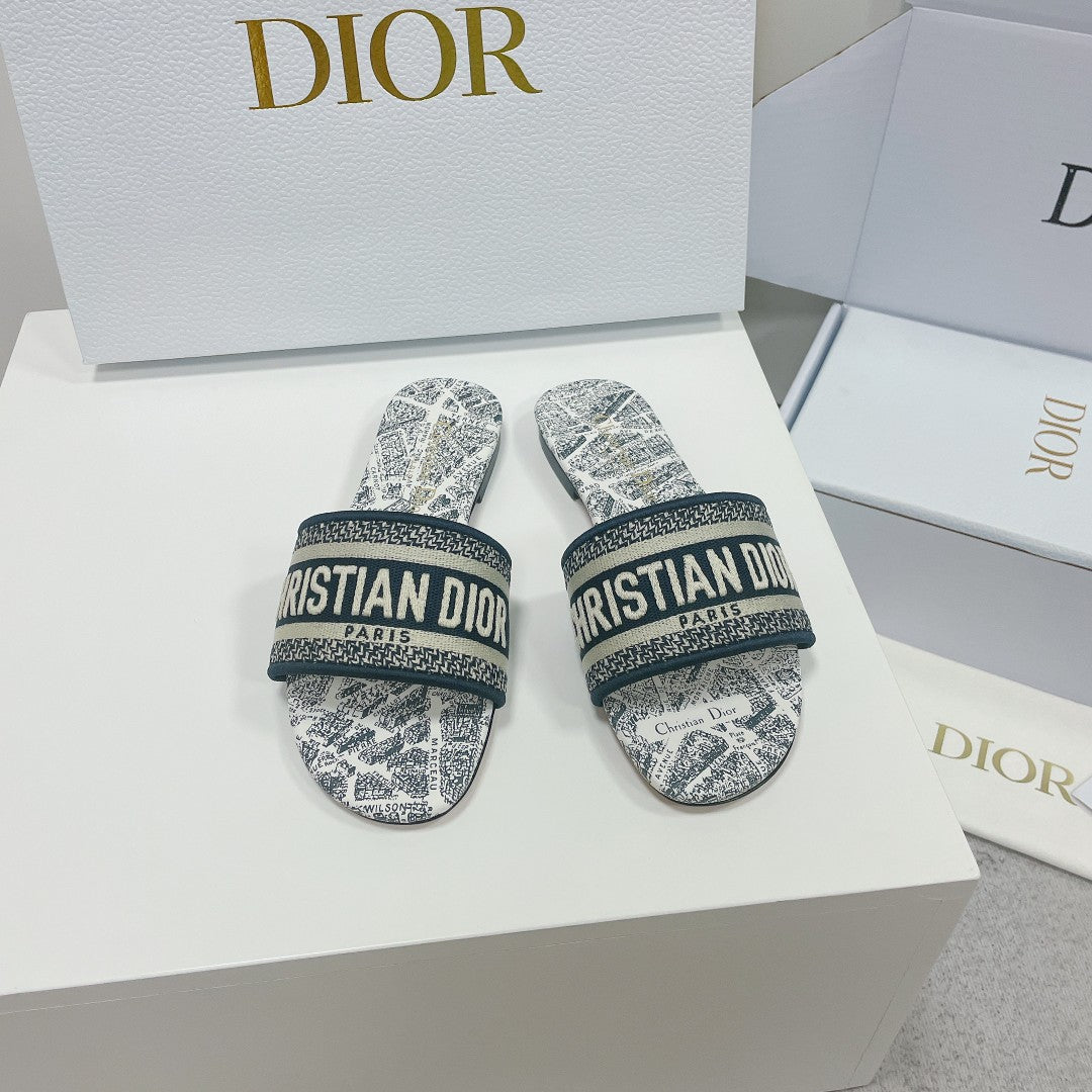DIOR CD Mule Dway Slide 10mm Multi Motifs Style 3