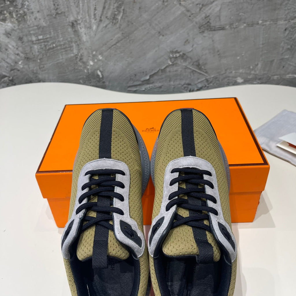 HERMES HEROS SNEAKERS OLIVE GOATSKIN