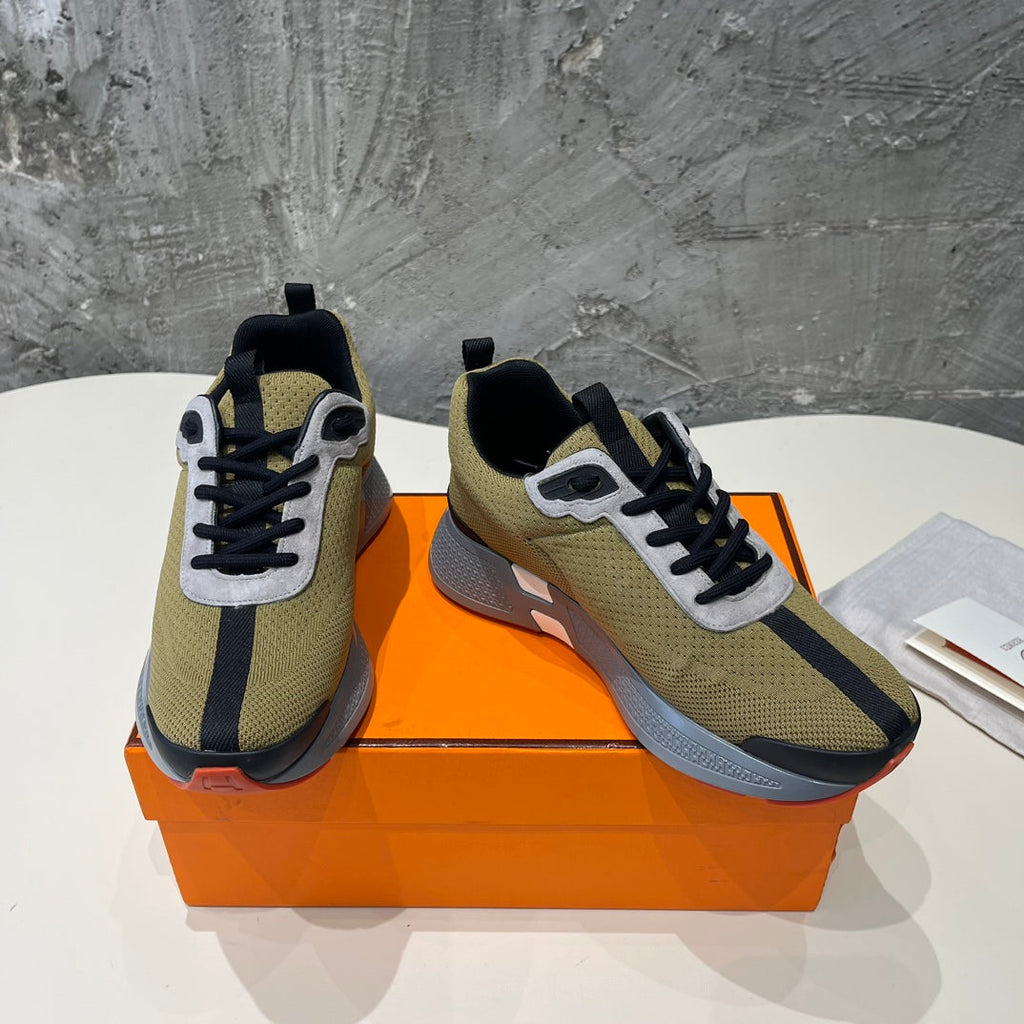 HERMES HEROS SNEAKERS OLIVE GOATSKIN