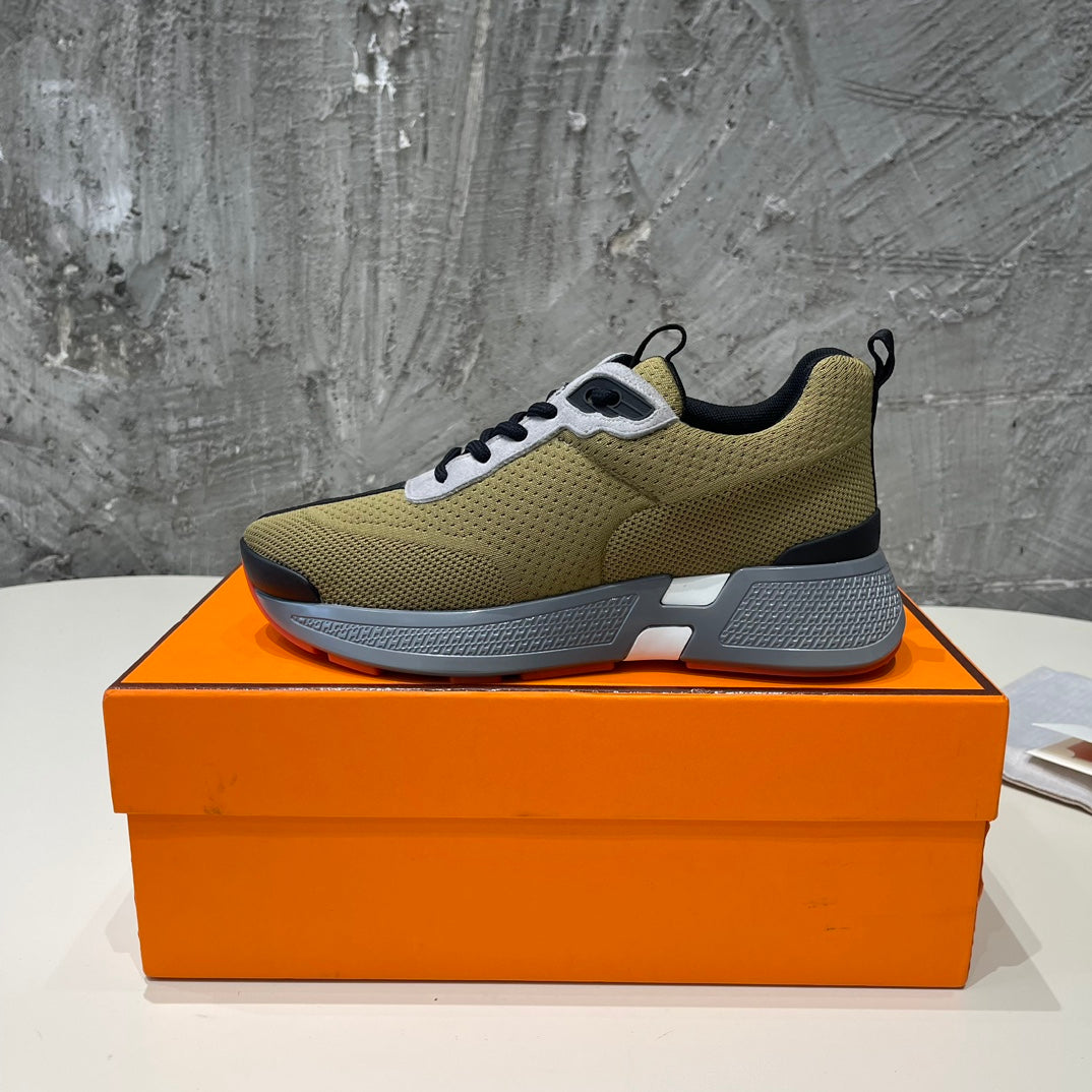 HERMES HEROS SNEAKERS OLIVE GOATSKIN
