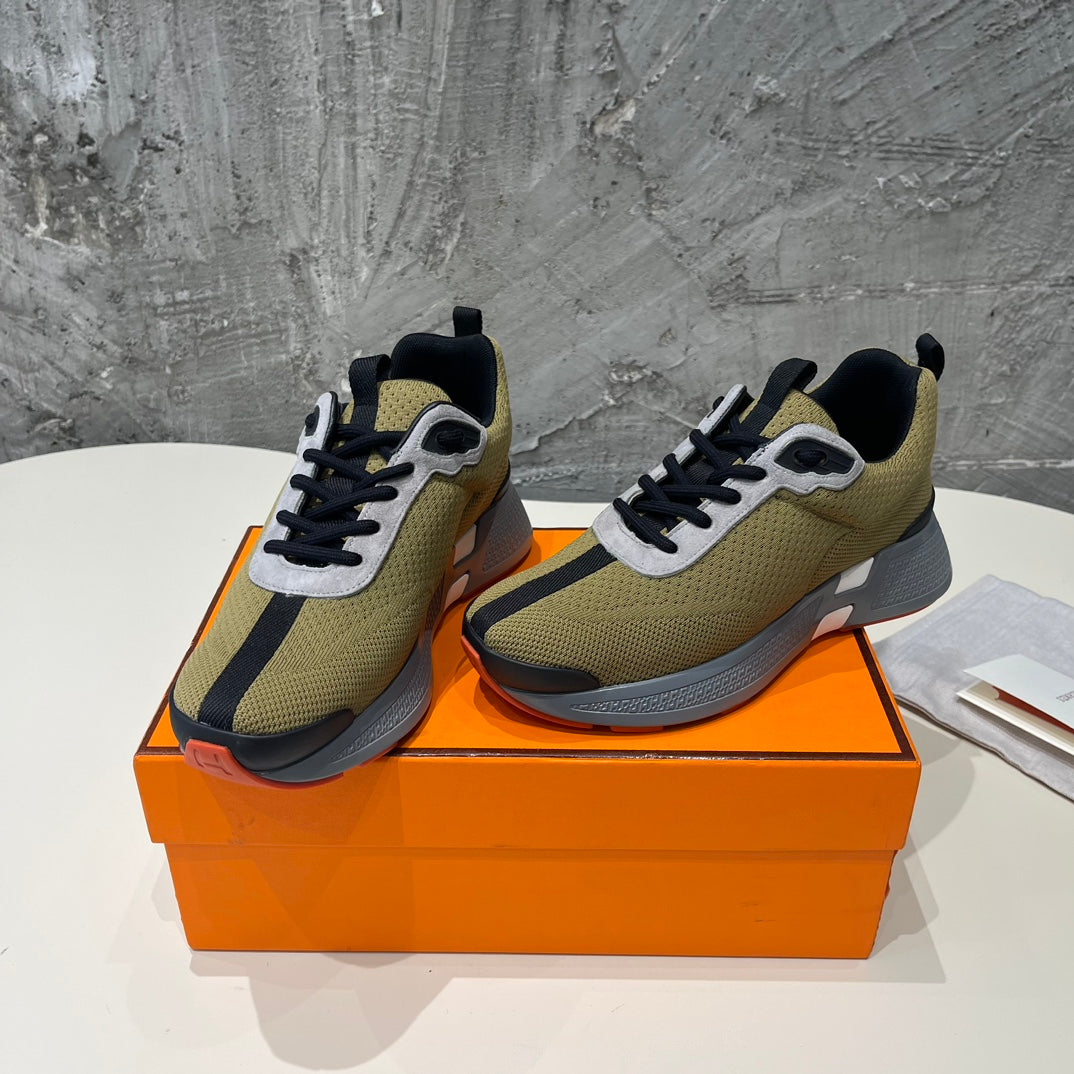 HERMES HEROS SNEAKERS OLIVE GOATSKIN