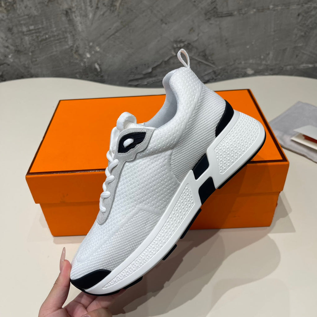 HERMES HEROS SNEAKERS WHITE MIX BLACK GOATSKIN