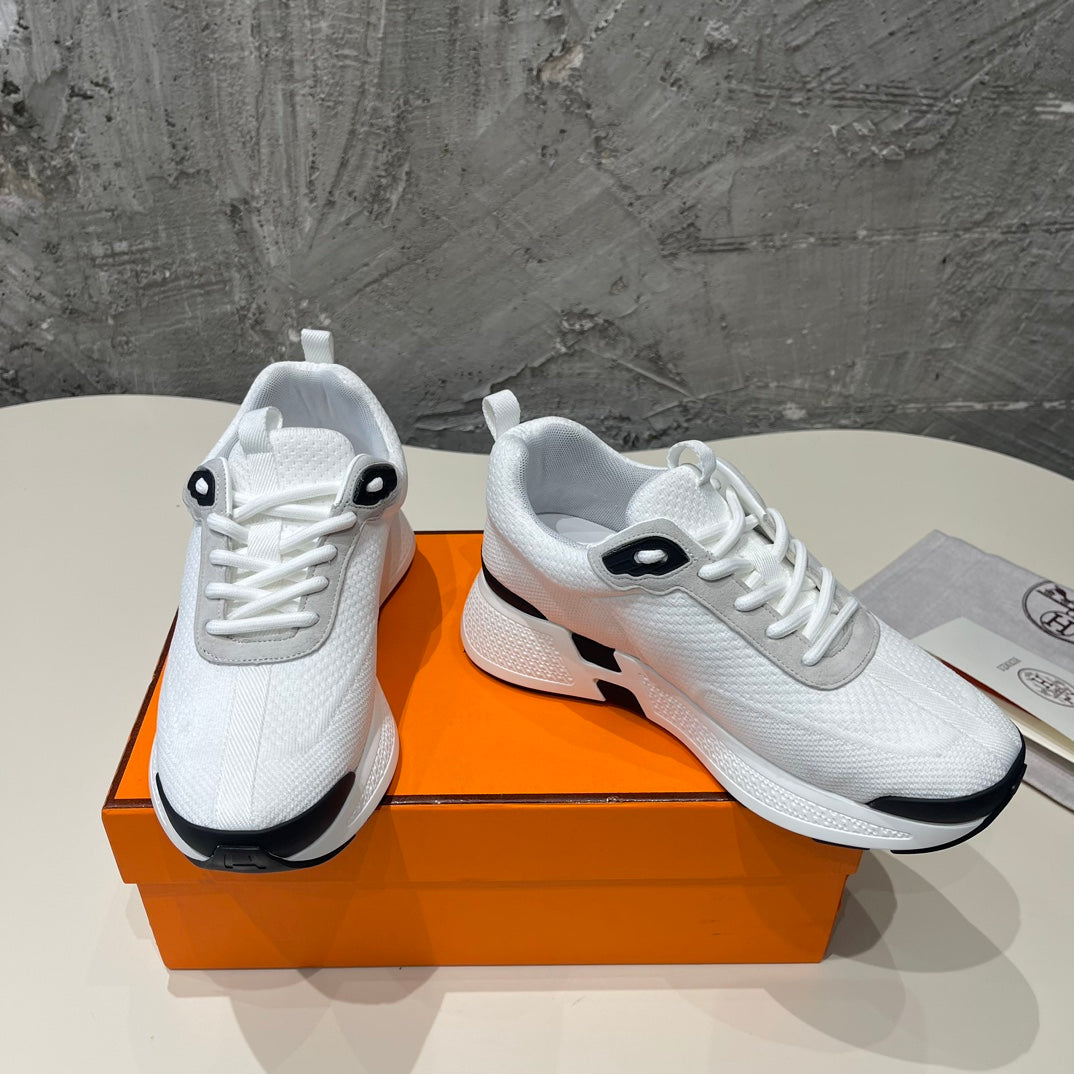 HERMES HEROS SNEAKERS WHITE MIX BLACK GOATSKIN