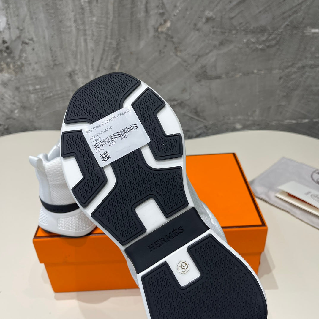 HERMES HEROS SNEAKERS WHITE MIX BLACK GOATSKIN