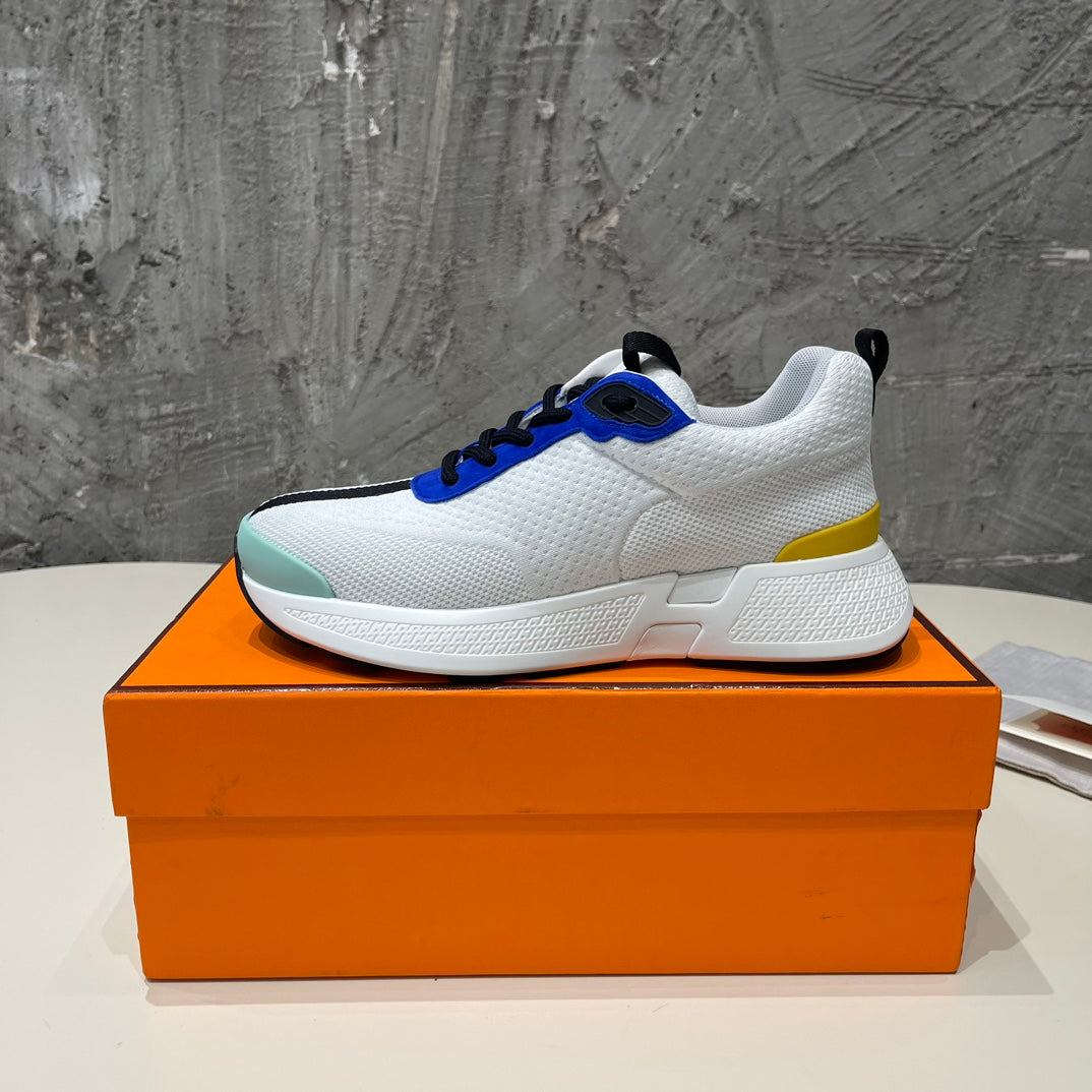 HERMES HEROS SNEAKERS WHITE MIX COBALT GOATSKIN