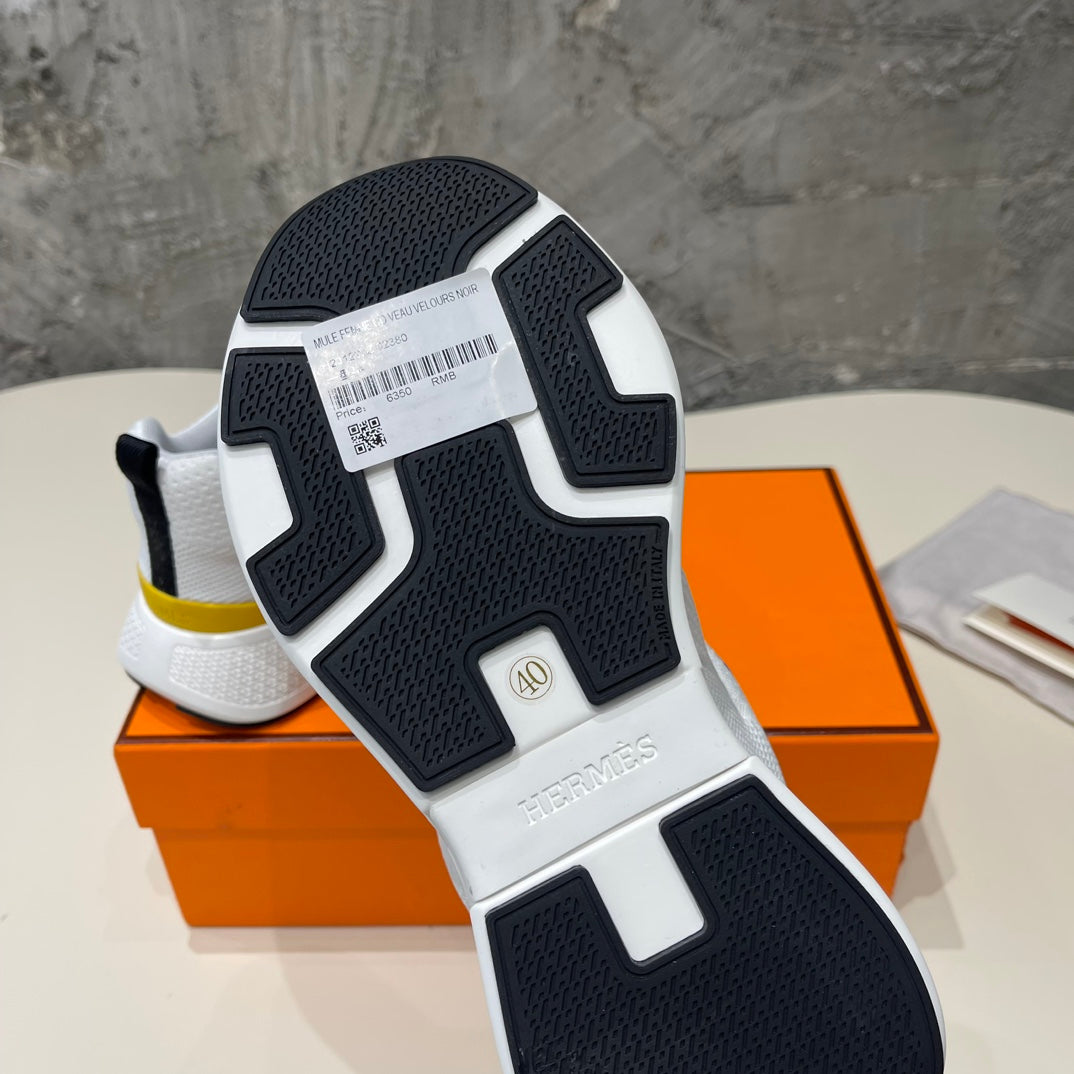 HERMES HEROS SNEAKERS WHITE MIX COBALT GOATSKIN