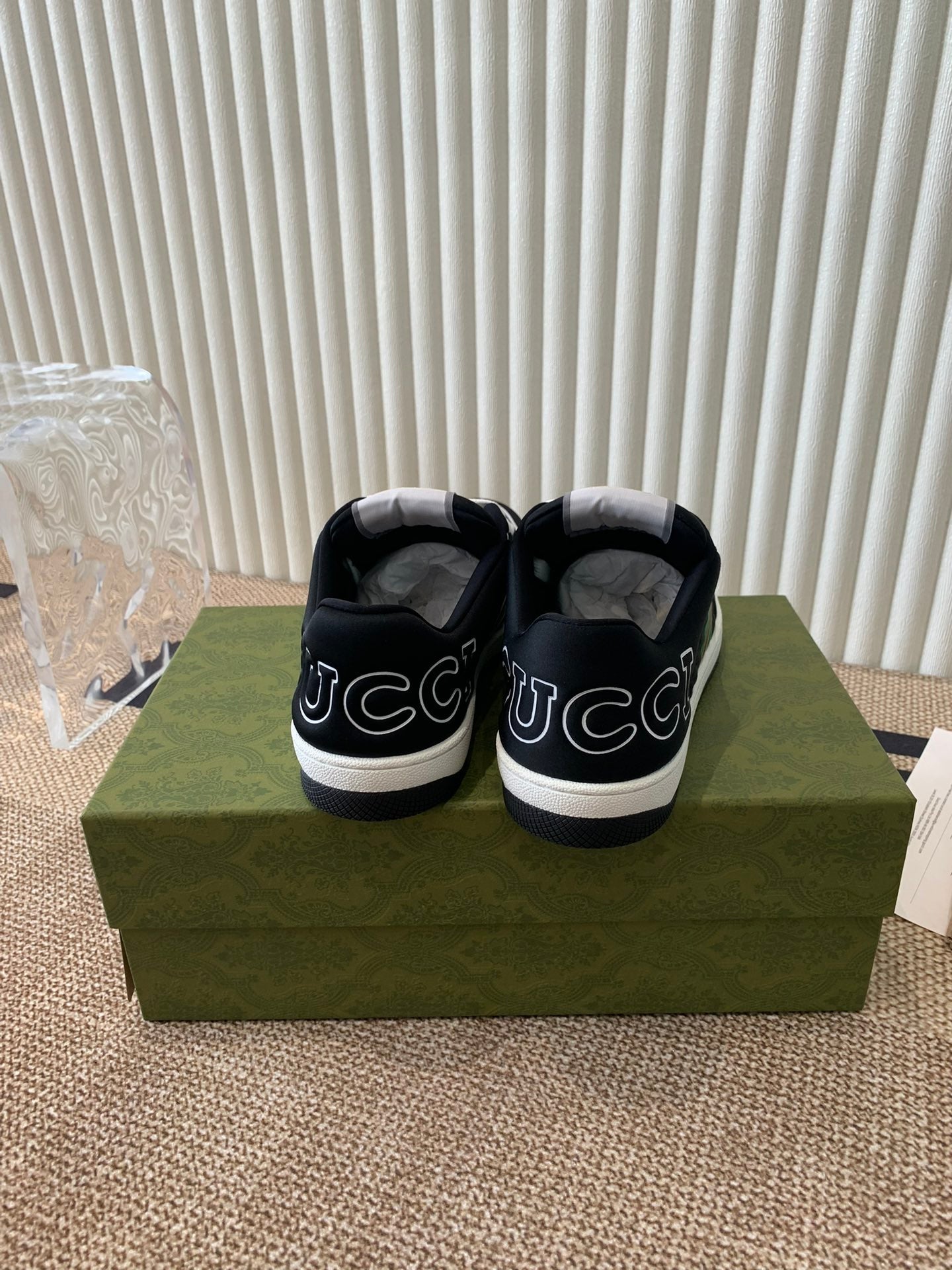 GUCCI SCREENER SNEAKER WITH WEB BLACK CALFSKIN