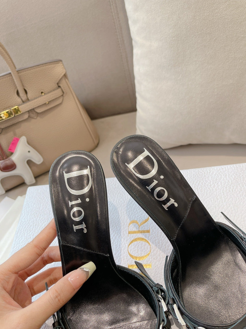 DIOR HEELED MULES 85MM IN BLACK LAMBSKIN