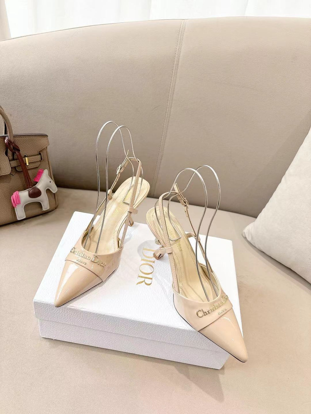DIOR MY DD SLINGBACK PUMP 85MM IN BEIGE CALFSKIN