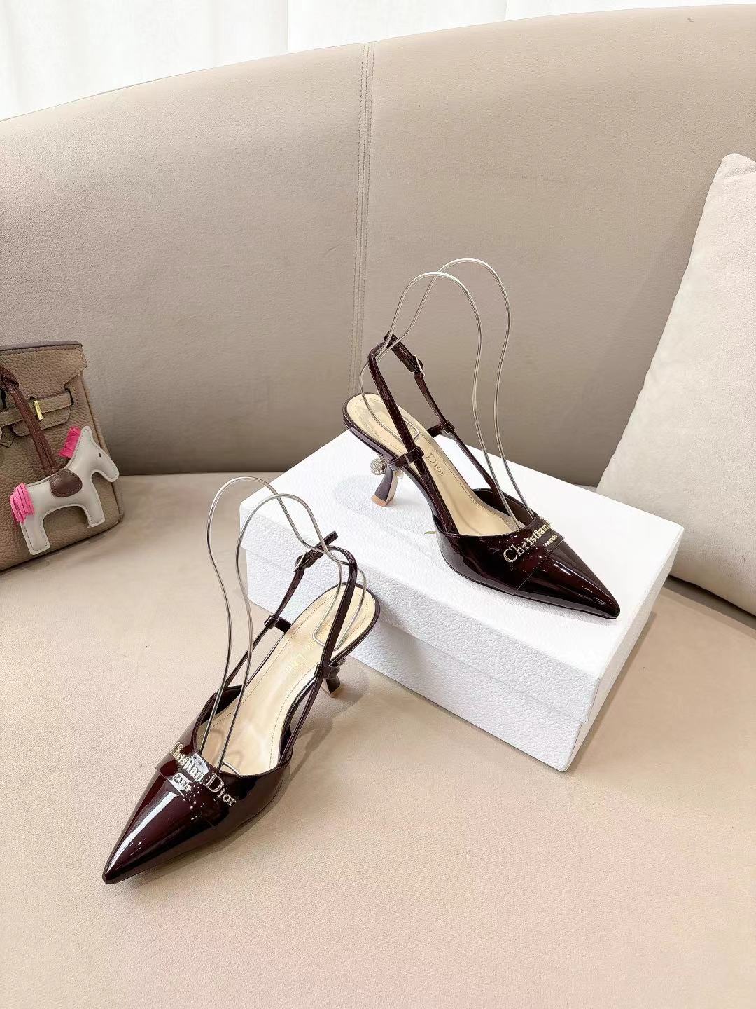 DIOR MY DD SLINGBACK PUMP 85MM IN BURGUNDY RED CALFSKIN