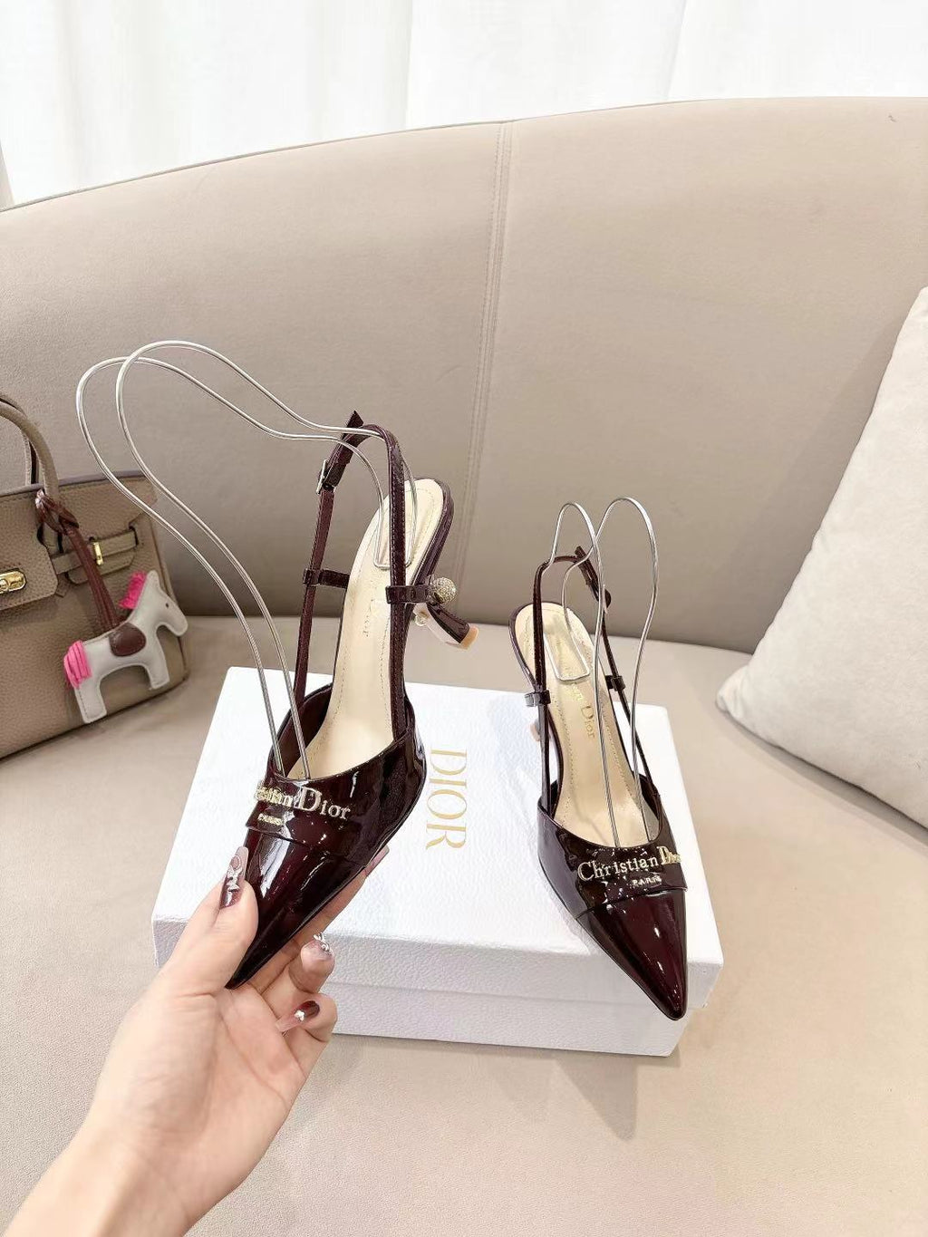 DIOR MY DD SLINGBACK PUMP 85MM IN BURGUNDY RED CALFSKIN