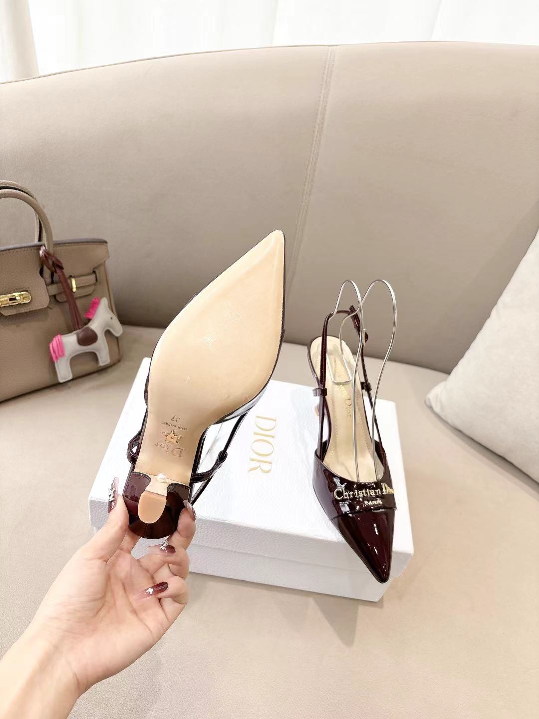 DIOR MY DD SLINGBACK PUMP 85MM IN BURGUNDY RED CALFSKIN