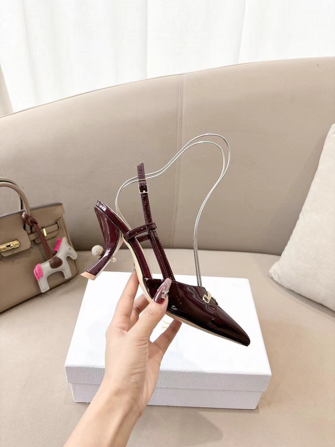 DIOR MY DD SLINGBACK PUMP 85MM IN BURGUNDY RED CALFSKIN