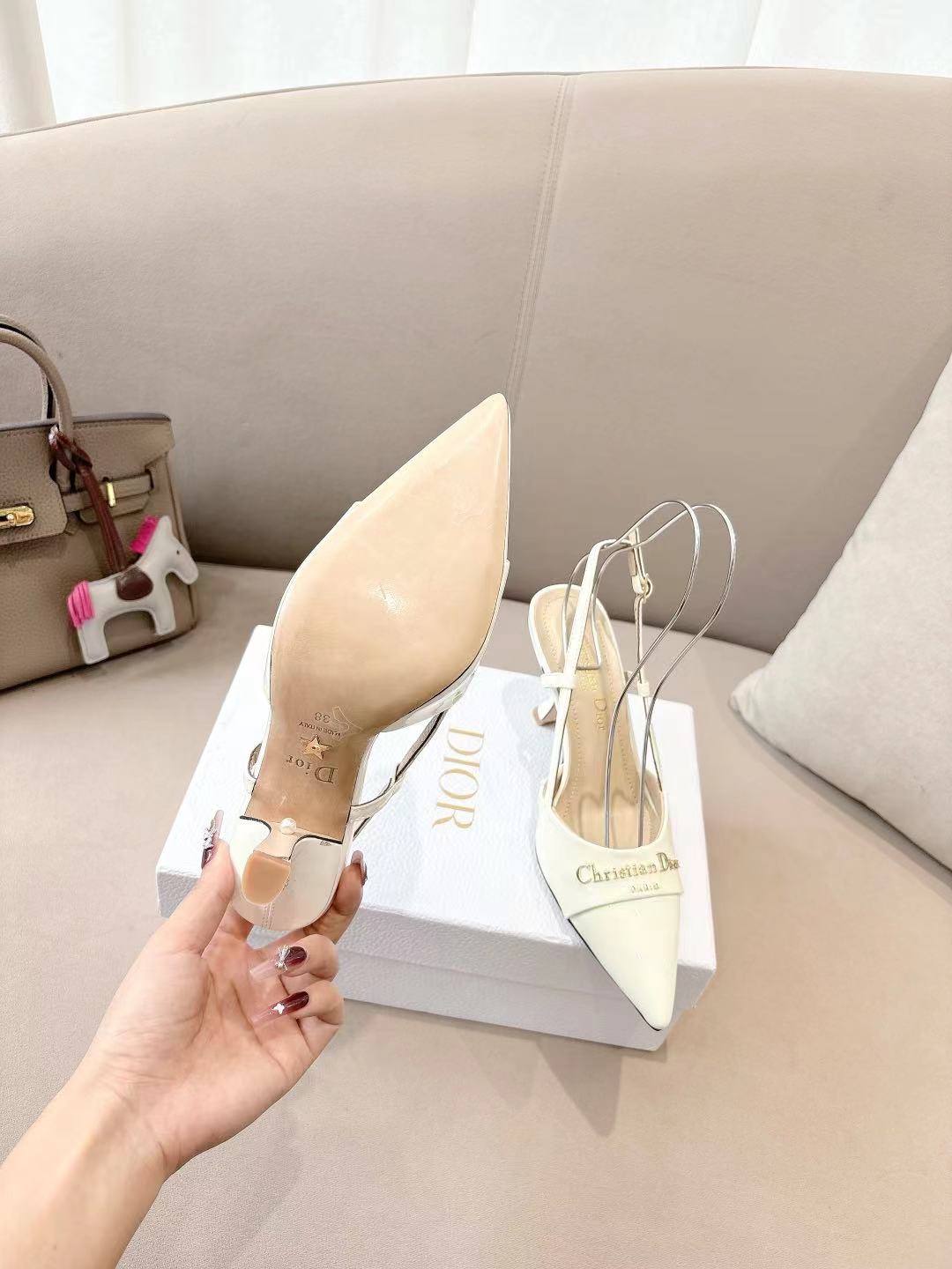 DIOR MY DD SLINGBACK PUMP 85MM IN WHITE CALFSKIN