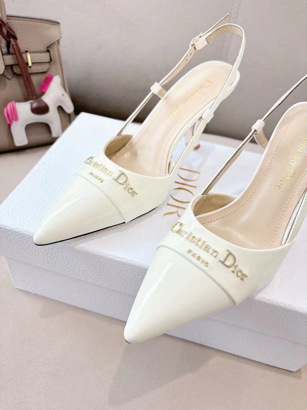 DIOR MY DD SLINGBACK PUMP 85MM IN WHITE CALFSKIN