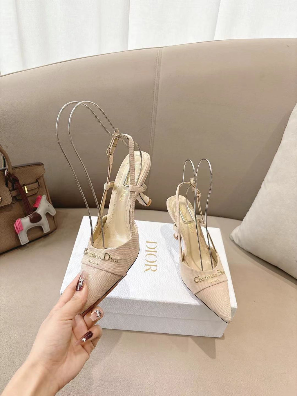 DIOR MY DD SLINGBACK PUMP 85MM IN BEIGE DENIM