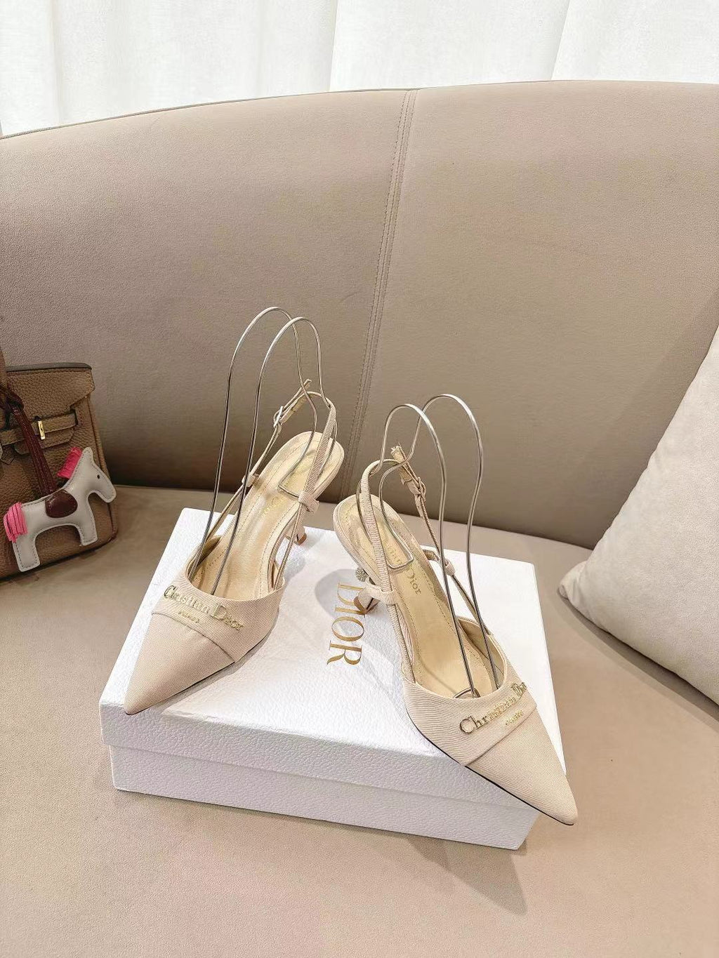 DIOR MY DD SLINGBACK PUMP 85MM IN BEIGE DENIM