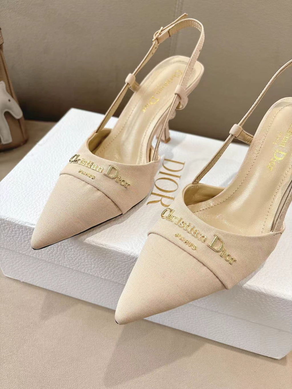 DIOR MY DD SLINGBACK PUMP 85MM IN BEIGE DENIM