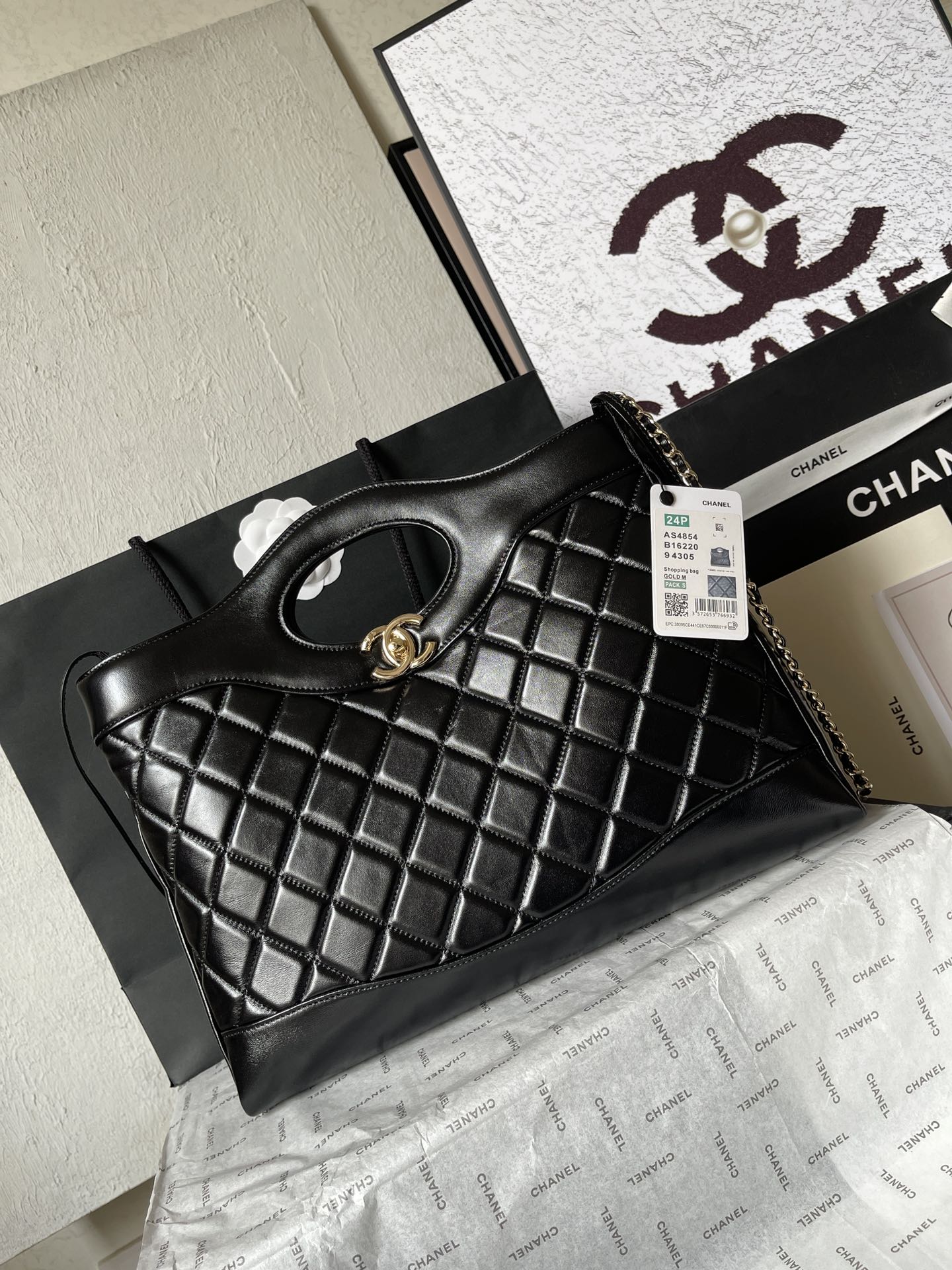 CHANEL MEDIUM 36 SHOPPING BAG IN BLACK CALFSKIN