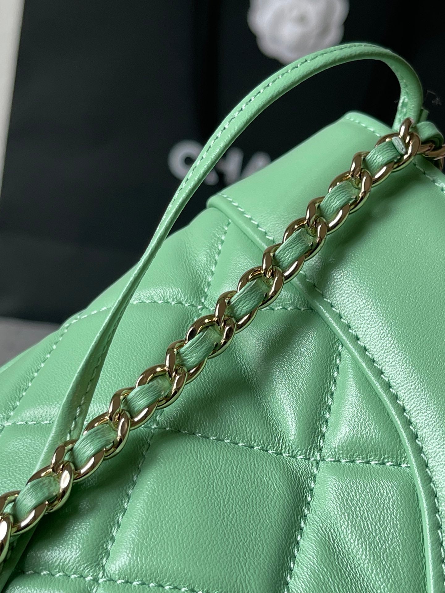 CHANEL MEDIUM 36 SHOPPING BAG IN GREEN MINT CALFSKIN