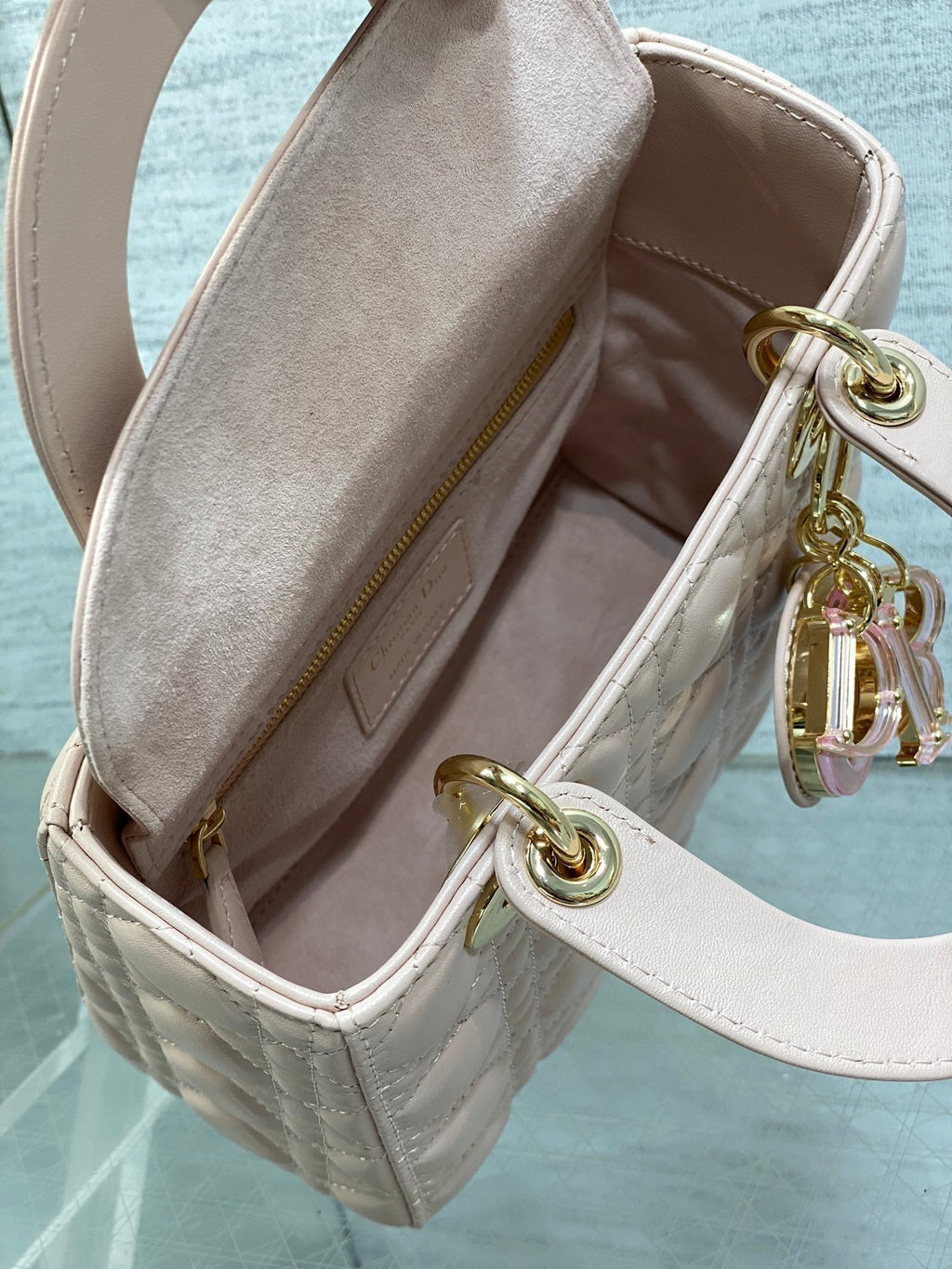 DIOR LADY MINI BAG 20 IN LIGHT PINK LAMBSKIN
