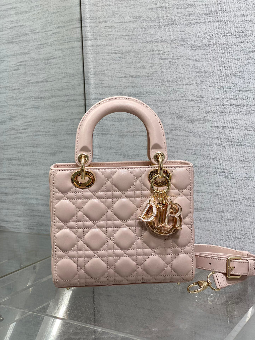 DIOR LADY MINI BAG 20 IN LIGHT PINK LAMBSKIN