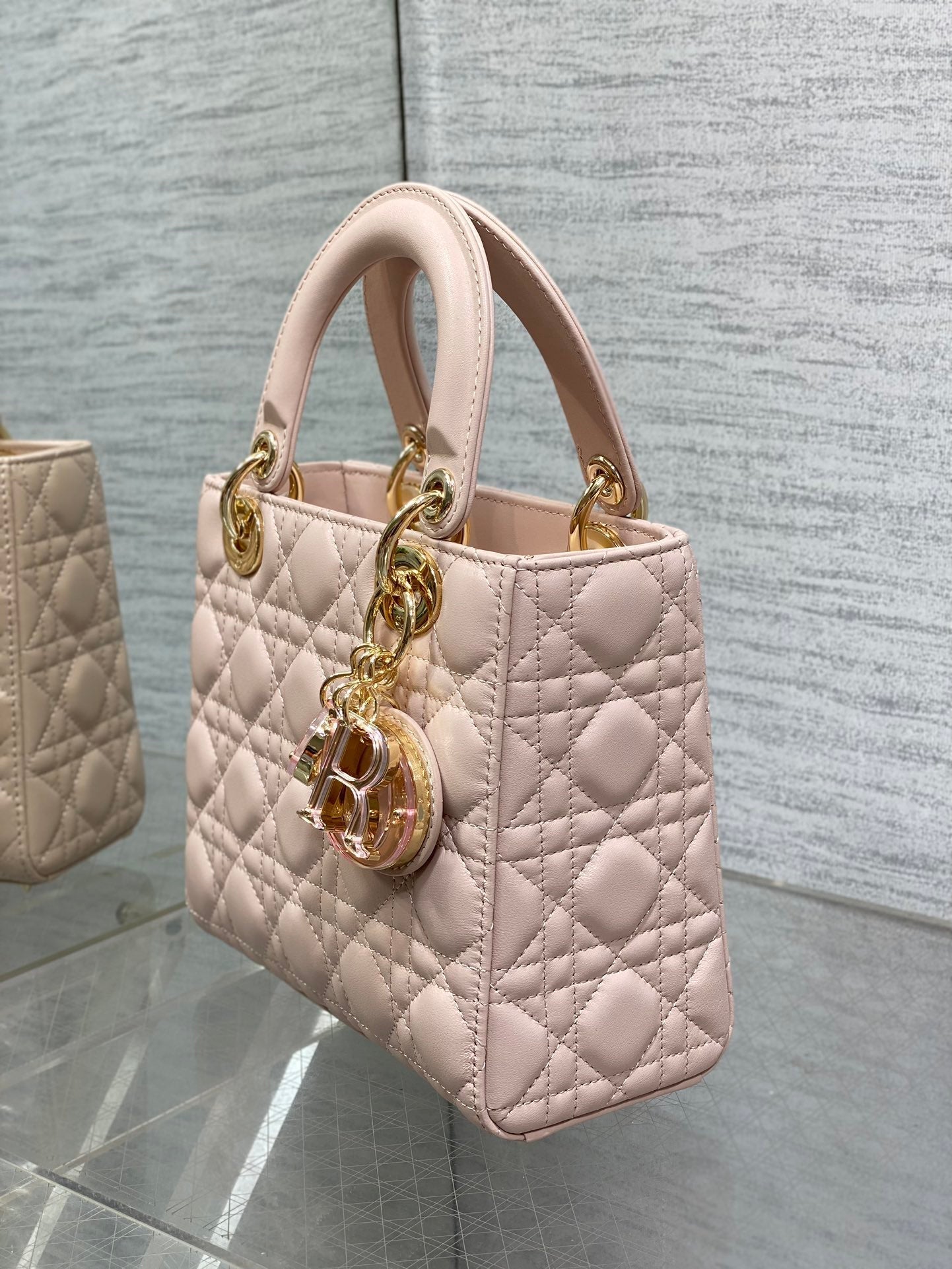 DIOR LADY MINI BAG 20 IN LIGHT PINK LAMBSKIN