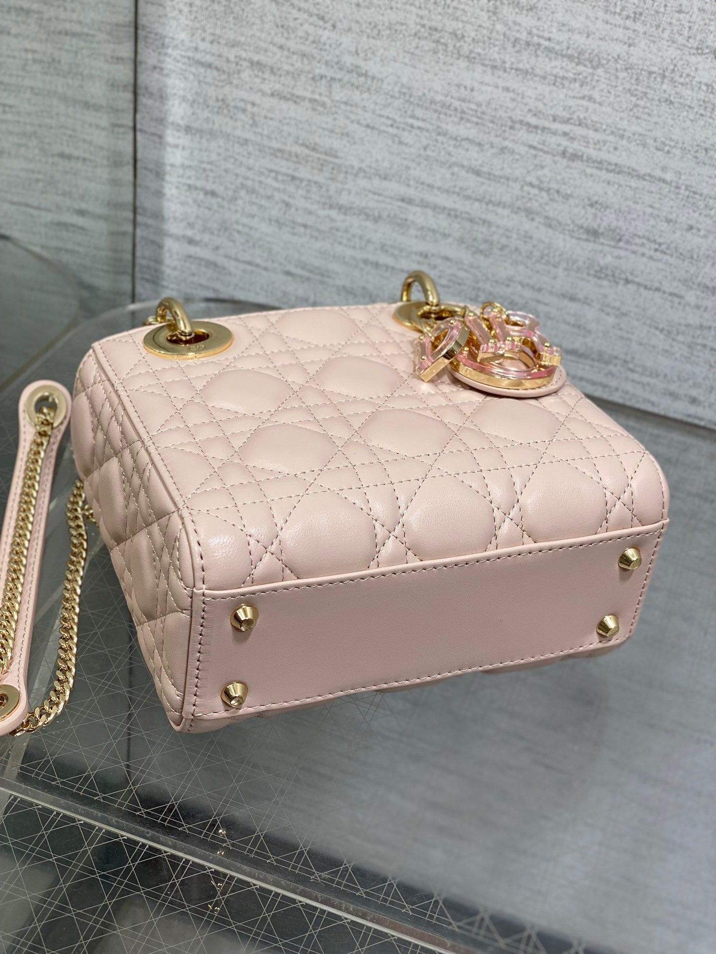 DIOR LADY MINI BAG 17 IN LIGHT PINK LAMBSKIN