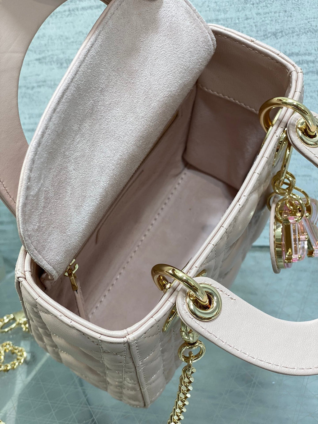 DIOR LADY MINI BAG 17 IN LIGHT PINK LAMBSKIN