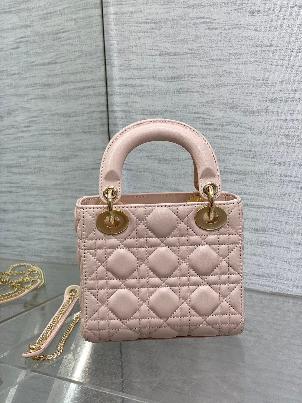 DIOR LADY MINI BAG 17 IN LIGHT PINK LAMBSKIN