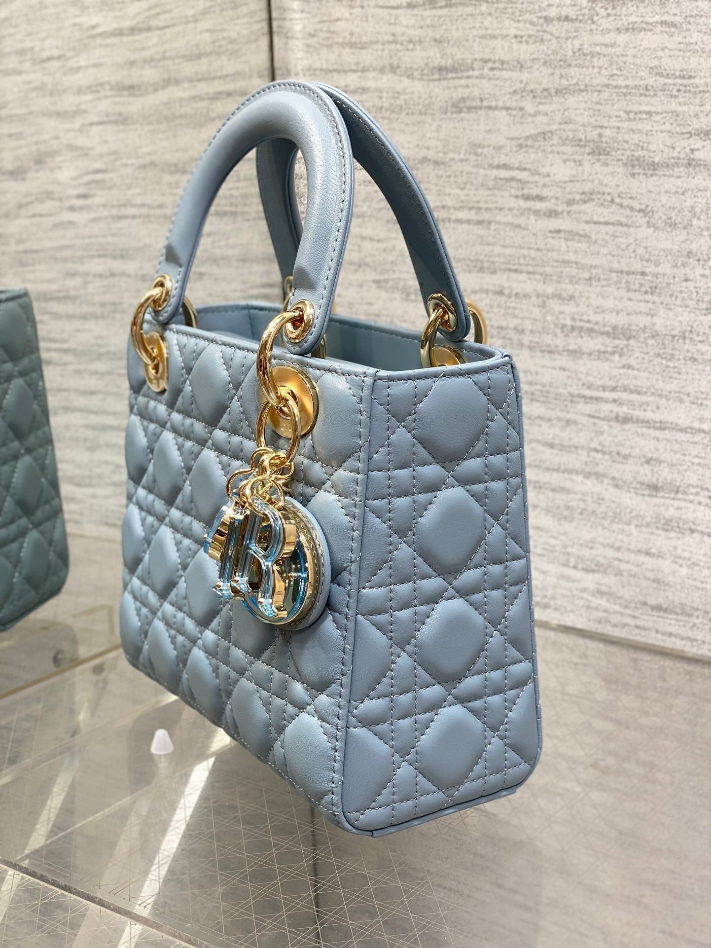DIOR LADY MINI BAG 20 IN CERULEAN BLUE LAMBSKIN