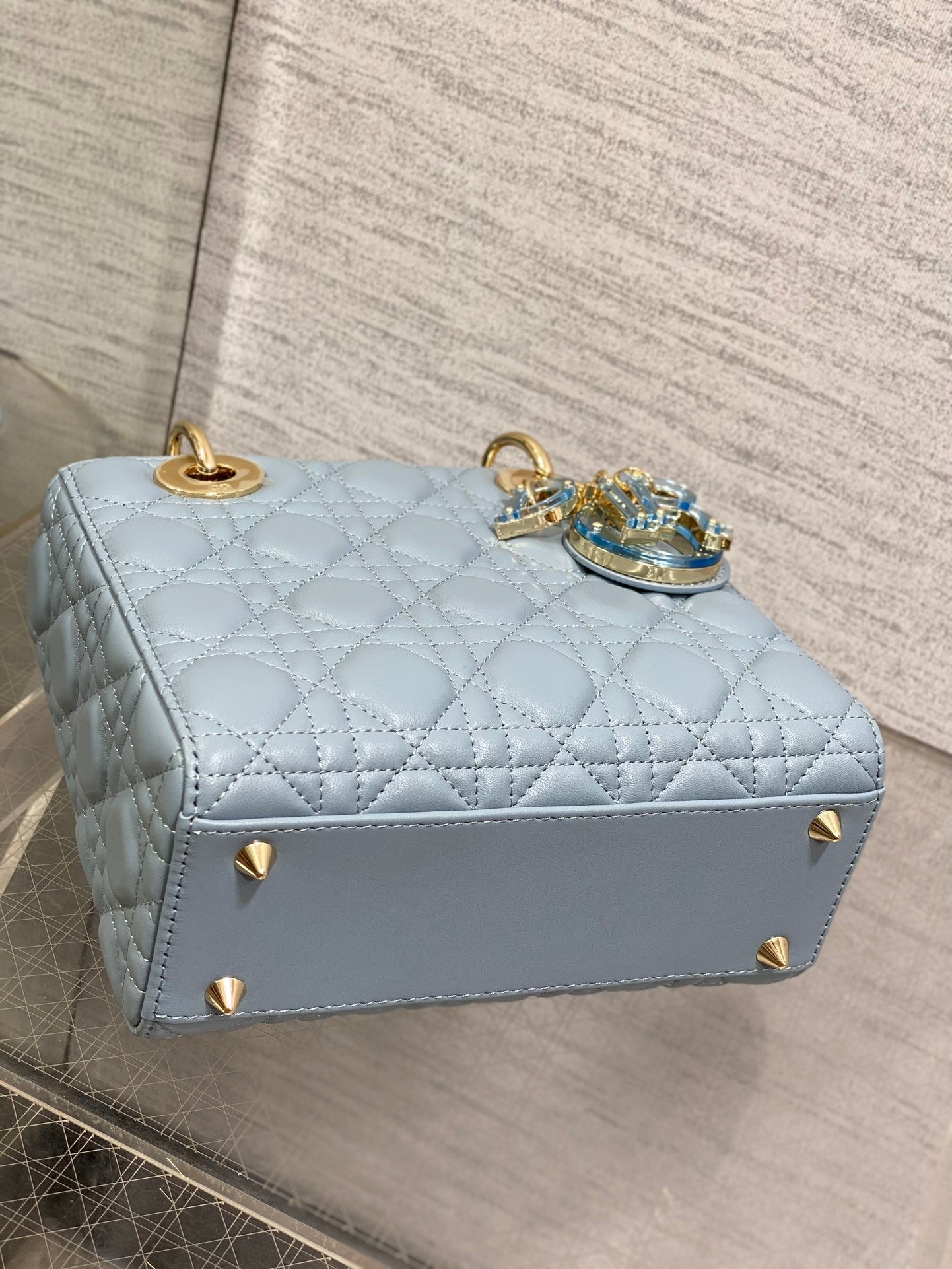 DIOR LADY MINI BAG 20 IN CERULEAN BLUE LAMBSKIN
