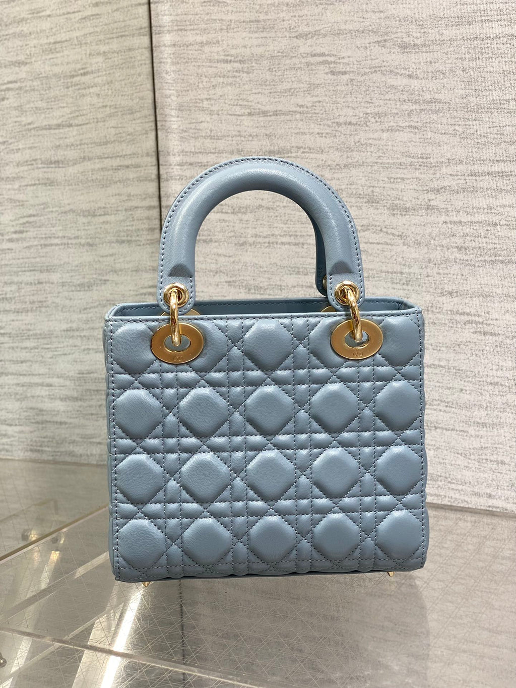 DIOR LADY MINI BAG 20 IN CERULEAN BLUE LAMBSKIN