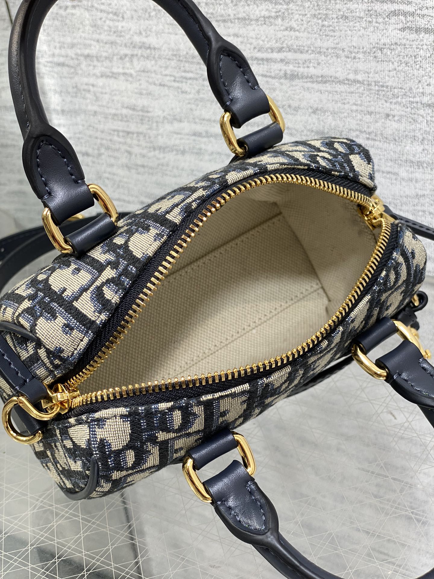 DIOR GROOVE MINI 17 BAG IN BLACK MIX BEIGE OBLIQUE MONOGRAM JACQUARD