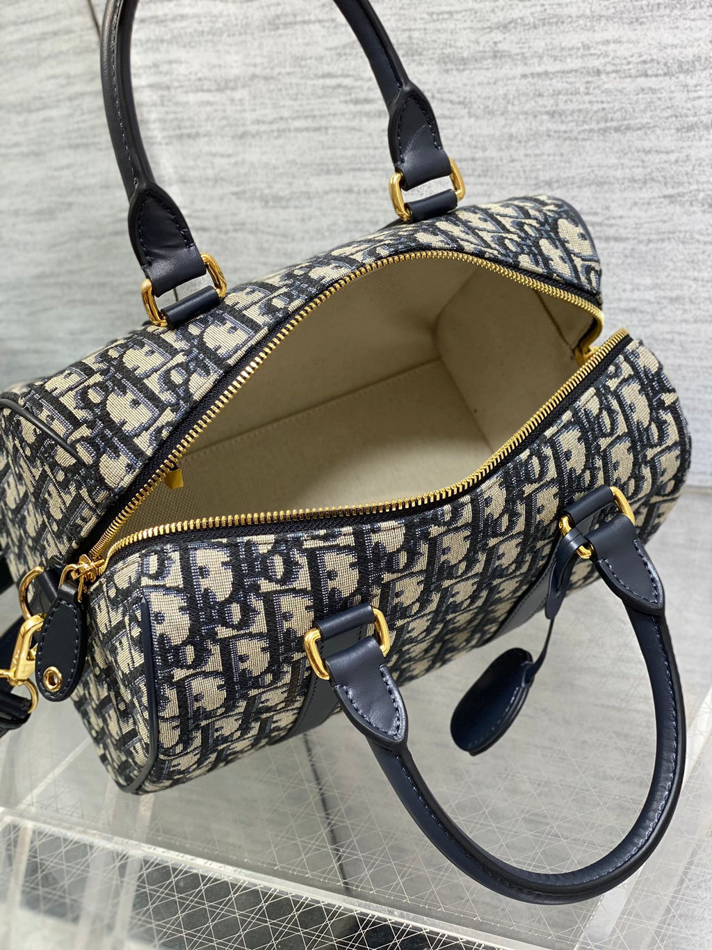 DIOR GROOVE 25 BAG IN BLACK MIX BEIGE OBLIQUE MONOGRAM JACQUARD