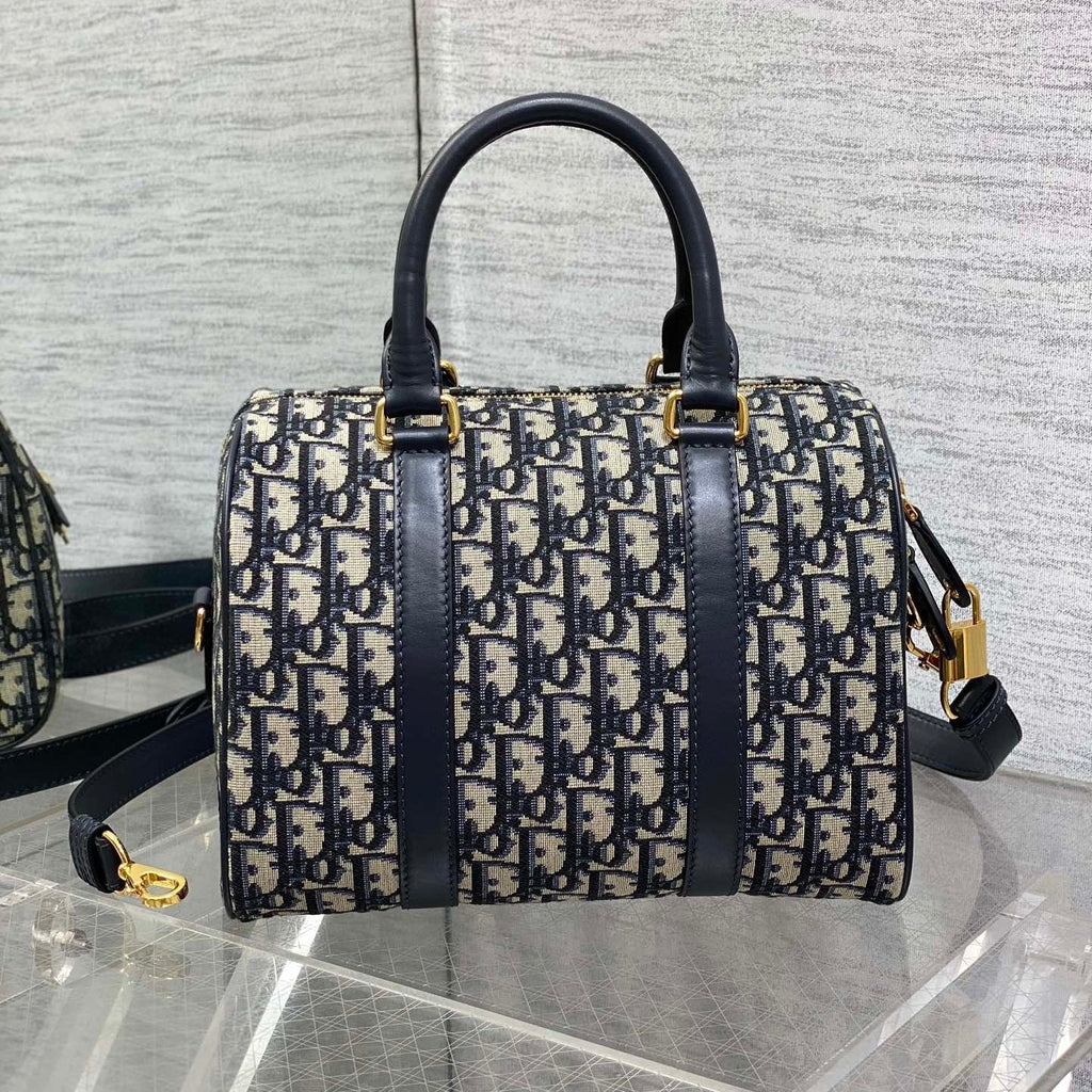 DIOR GROOVE 25 BAG IN BLACK MIX BEIGE OBLIQUE MONOGRAM JACQUARD