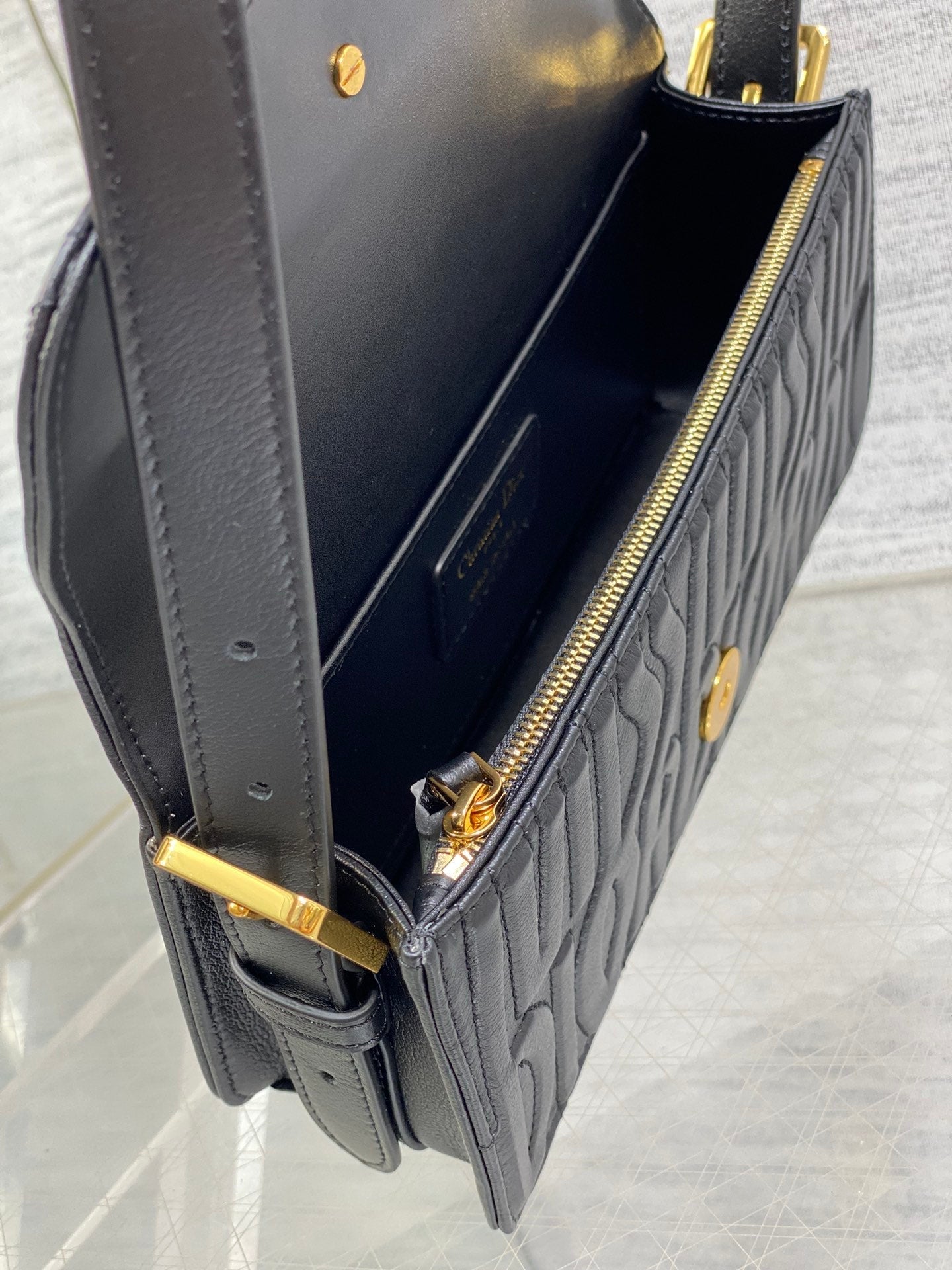 DIOR FLAP BAG 18 BLACK QUILTED ALLOVER CALFSKIN
