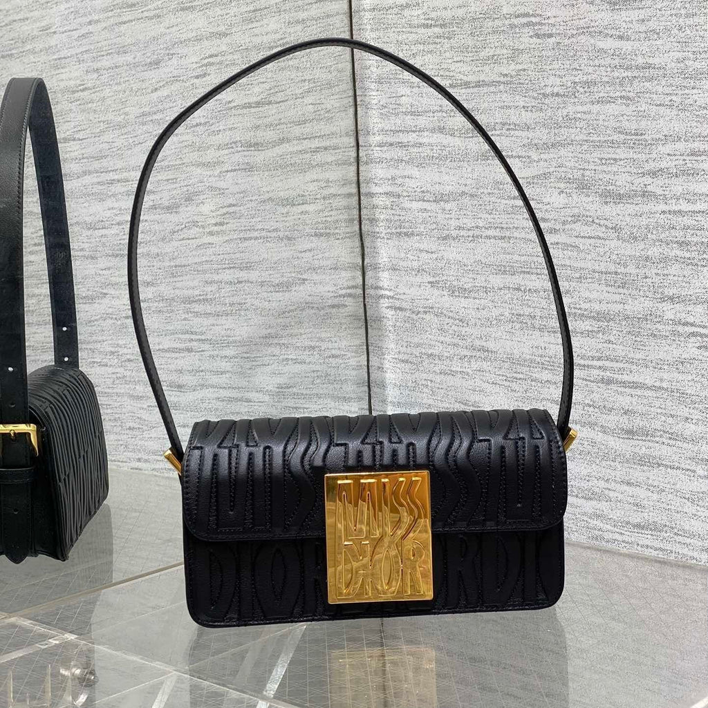 DIOR FLAP BAG 18 BLACK QUILTED ALLOVER CALFSKIN