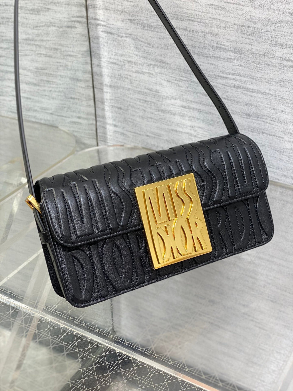 DIOR FLAP BAG 18 BLACK QUILTED ALLOVER CALFSKIN