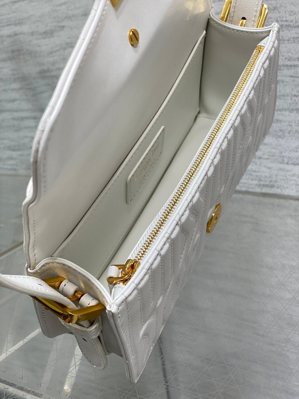 DIOR FLAP BAG 18 WHITE QUILTED ALLOVER CALFSKIN