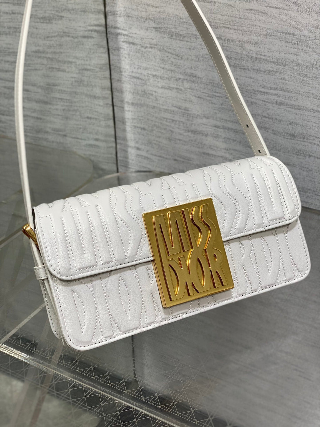 DIOR FLAP BAG 18 WHITE QUILTED ALLOVER CALFSKIN