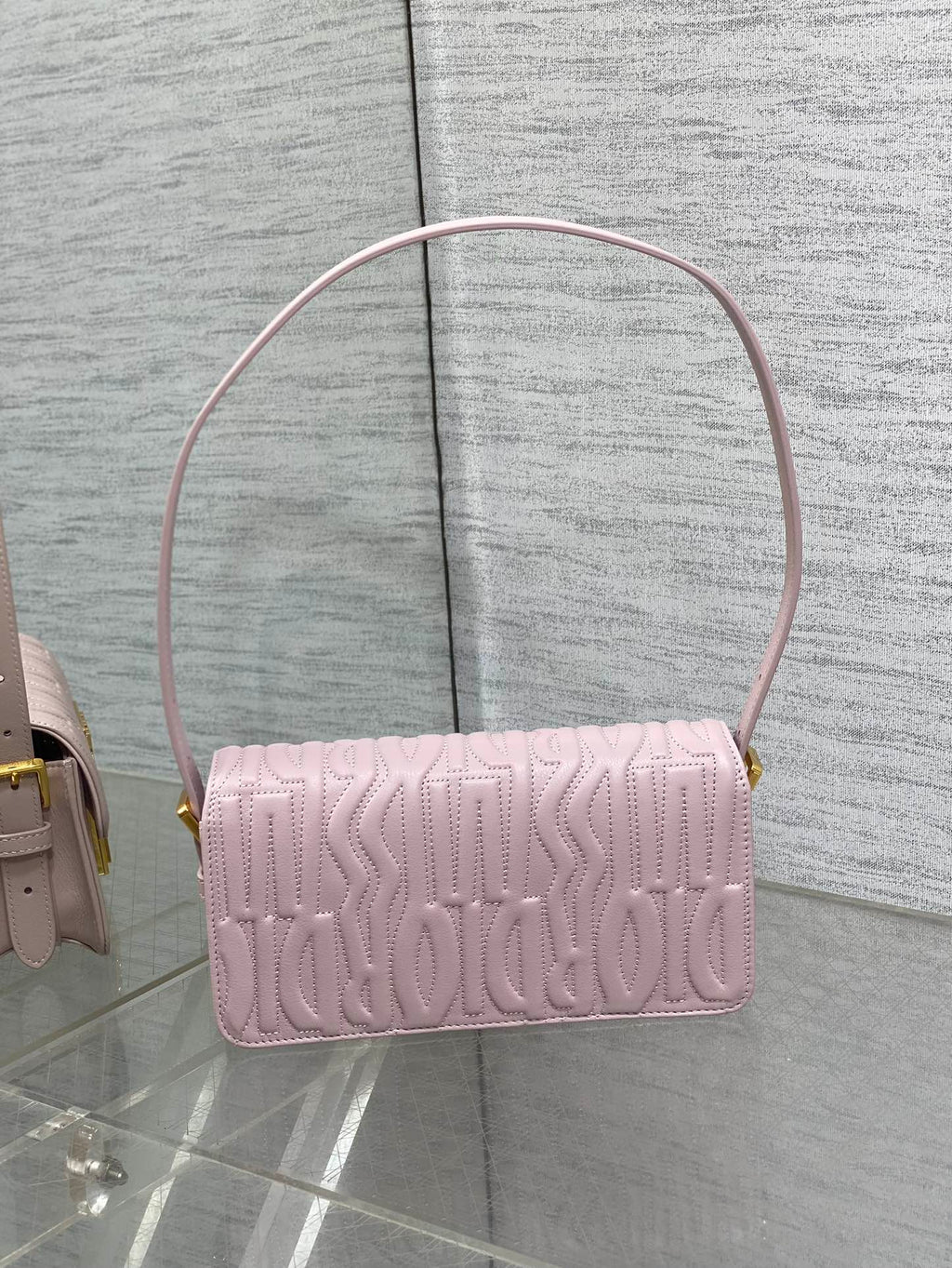 DIOR FLAP BAG 18 PALE PINK QUILTED ALLOVER CALFSKIN