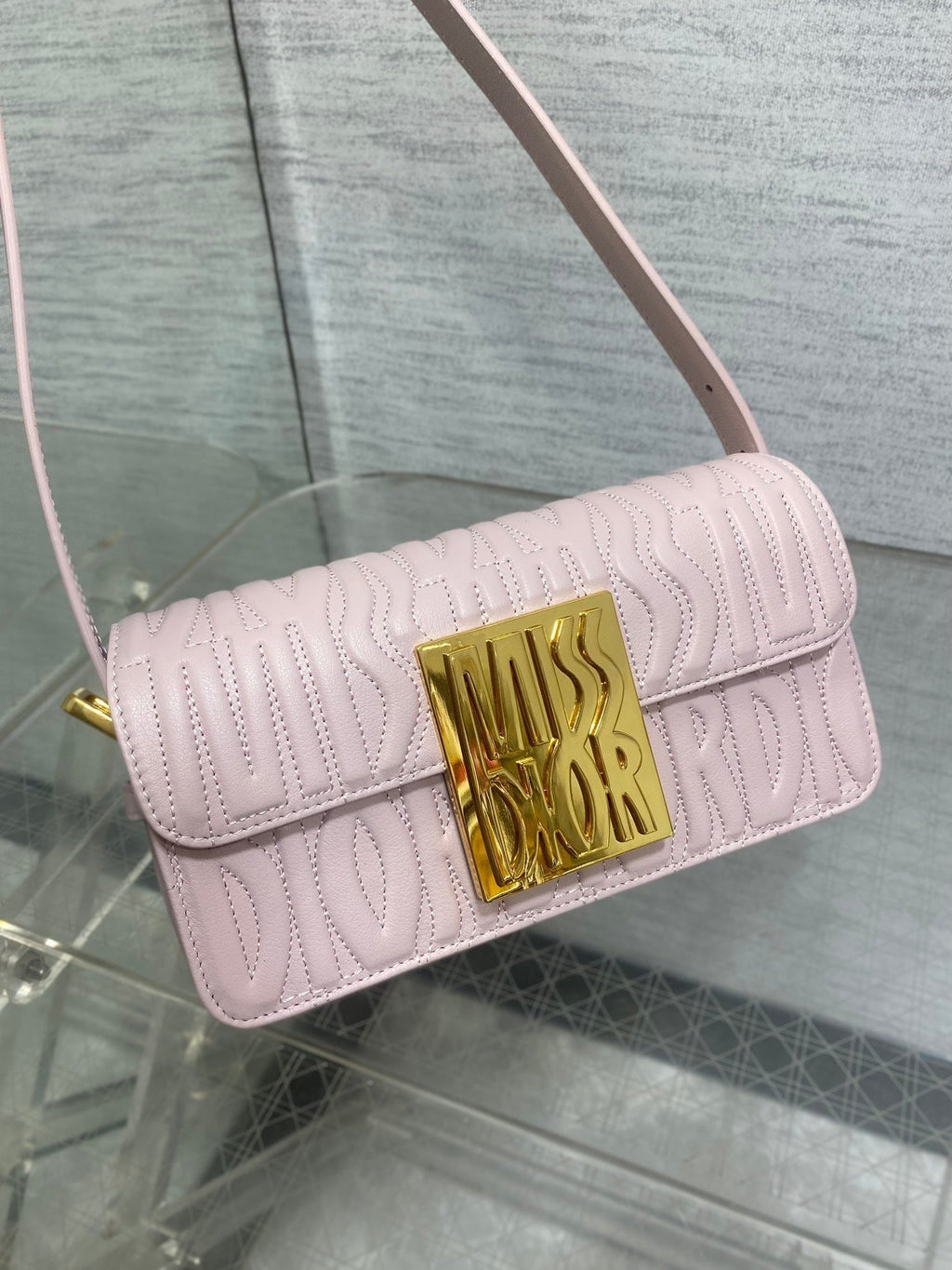 DIOR FLAP BAG 18 PALE PINK QUILTED ALLOVER CALFSKIN