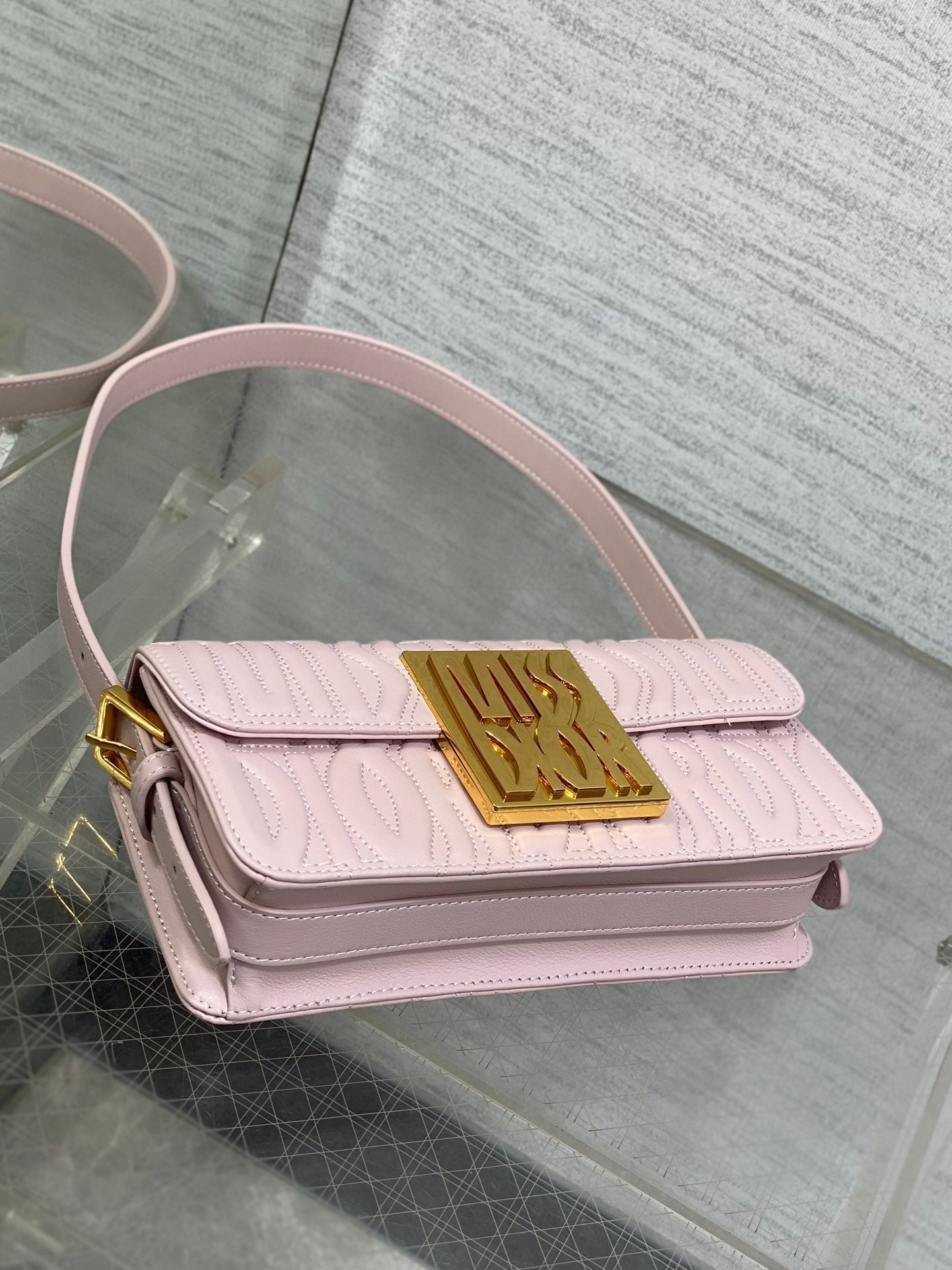 DIOR FLAP BAG 18 PALE PINK QUILTED ALLOVER CALFSKIN