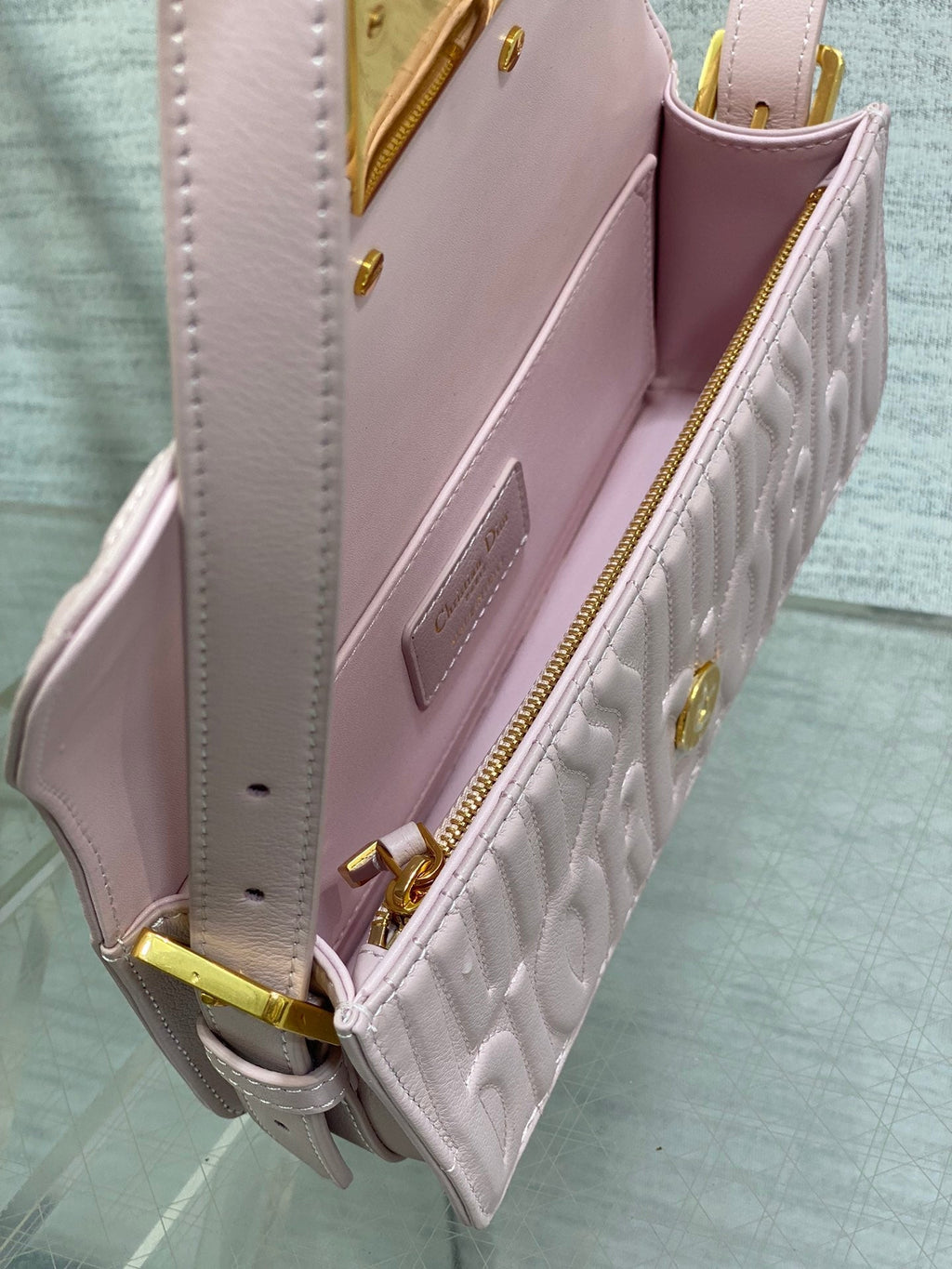 DIOR FLAP BAG 18 PALE PINK QUILTED ALLOVER CALFSKIN