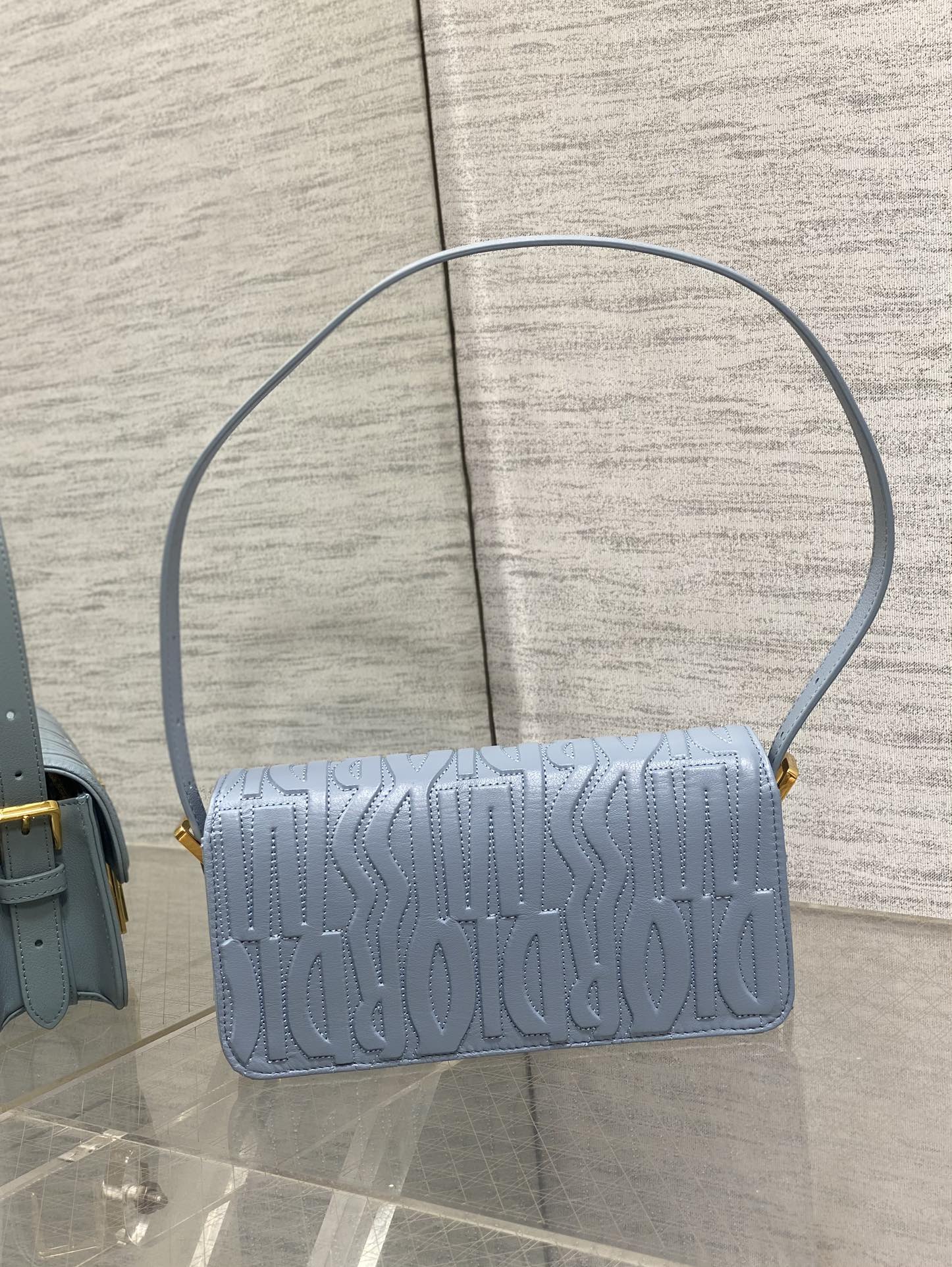 DIOR FLAP BAG 18 IN BABY BLUE QUILTED ALLOVER CALFSKIN