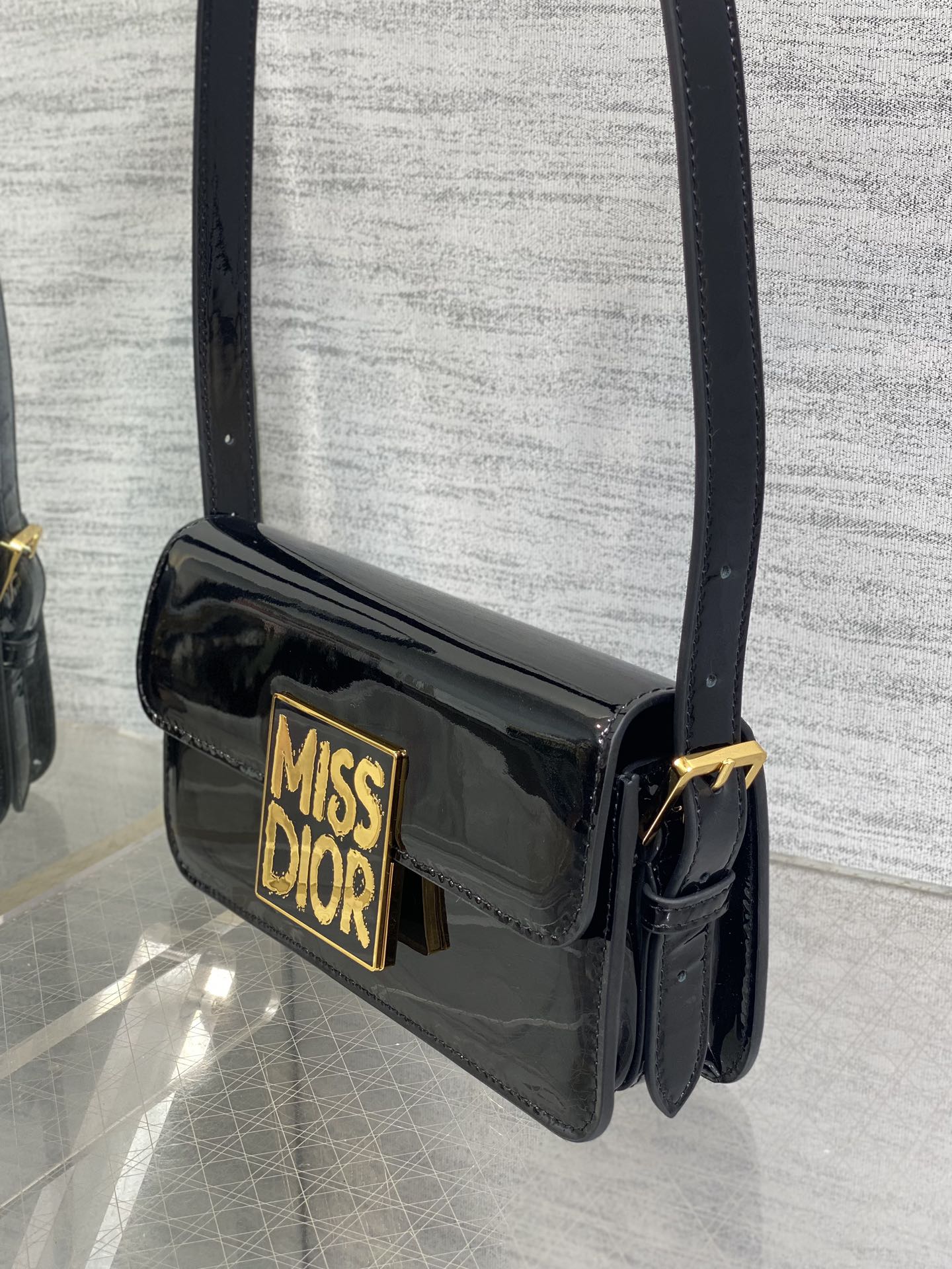 DIOR FLAP BAG 18 IN BLACK PATENT CALFSKIN