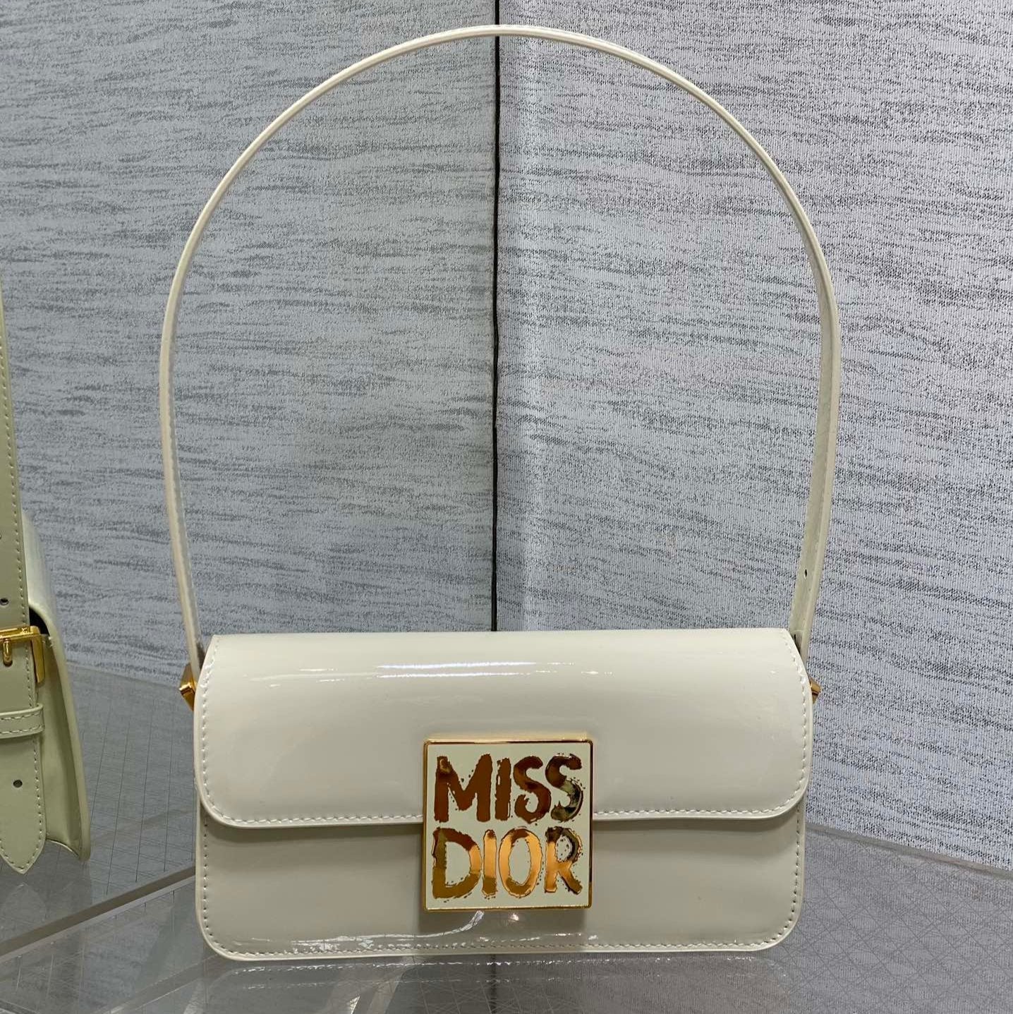 DIOR FLAP BAG 18 IN WHITE PATENT CALFSKIN
