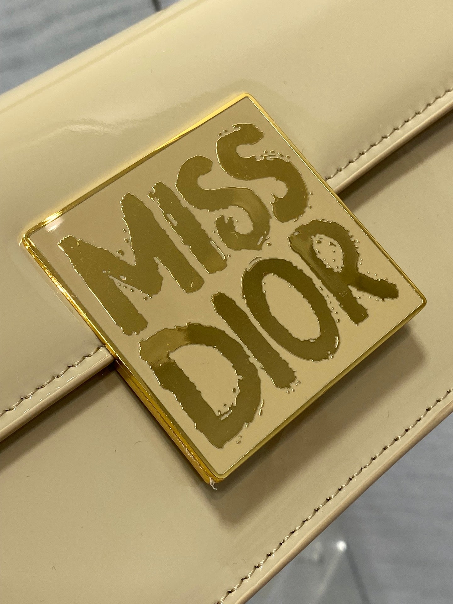 DIOR FLAP BAG 18 IN WHEAT TAN PATENT CALFSKIN