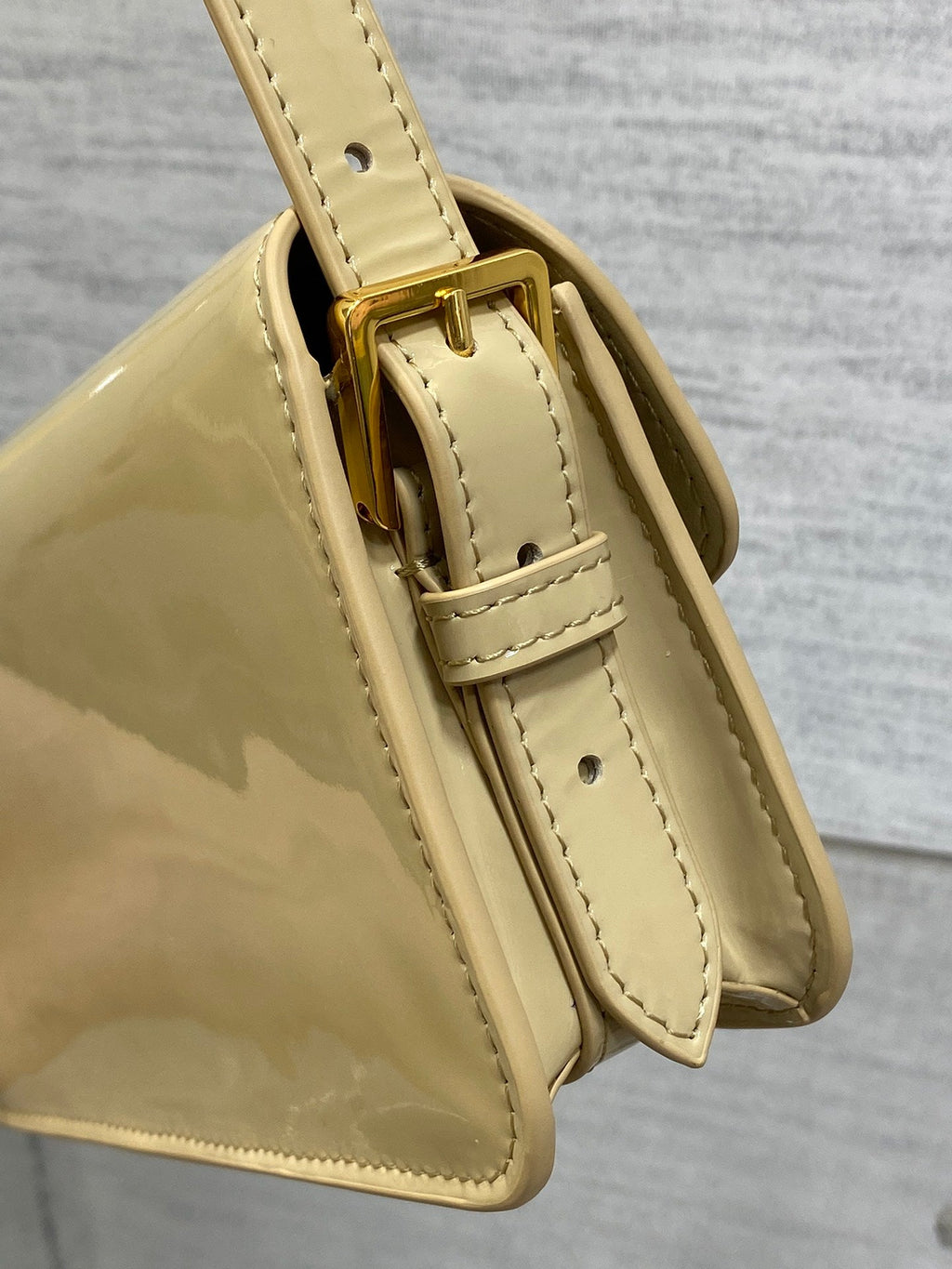 DIOR FLAP BAG 18 IN WHEAT TAN PATENT CALFSKIN
